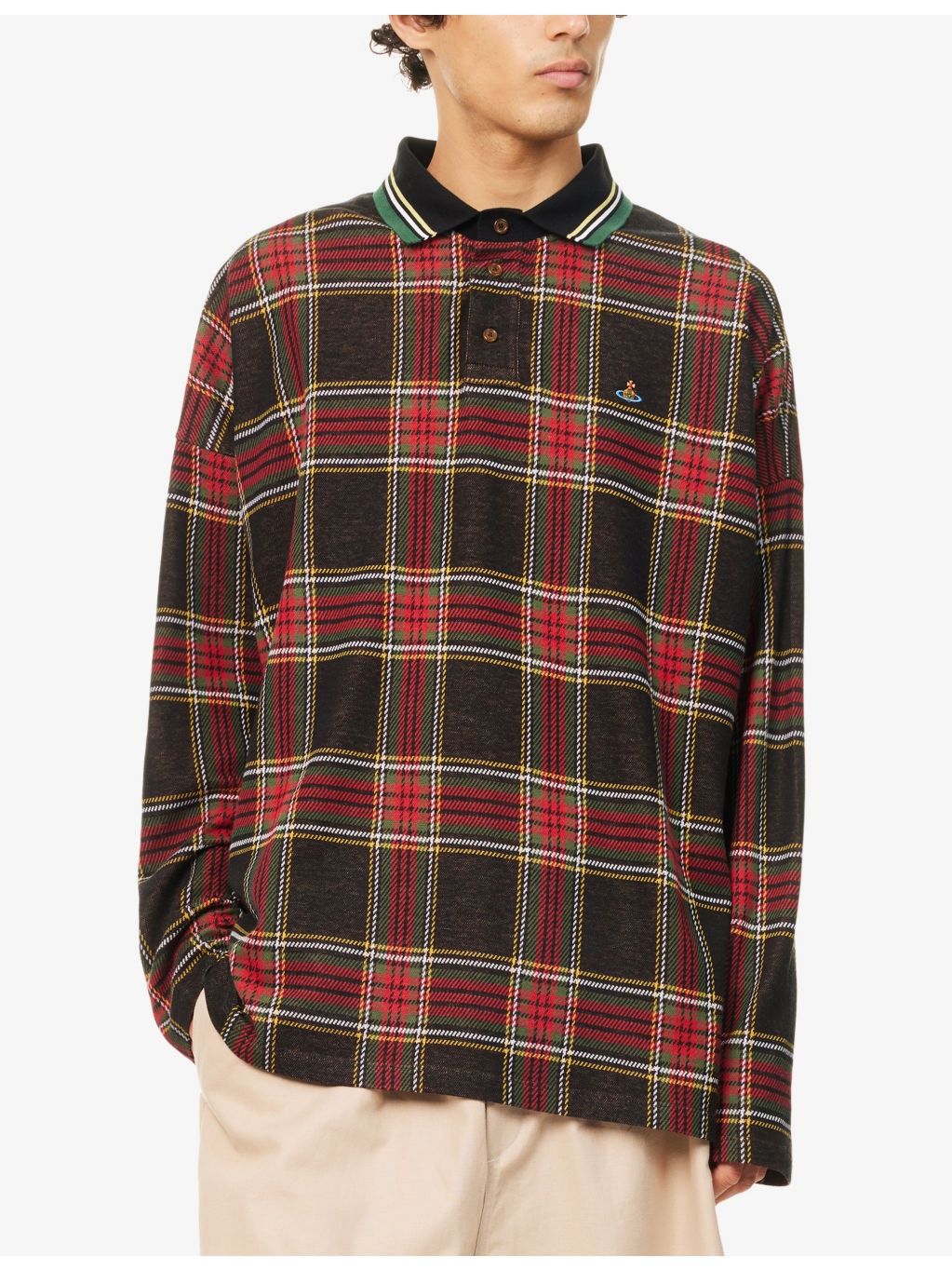 Oversized Tartan Cotton-Jersey Polo Top - 3