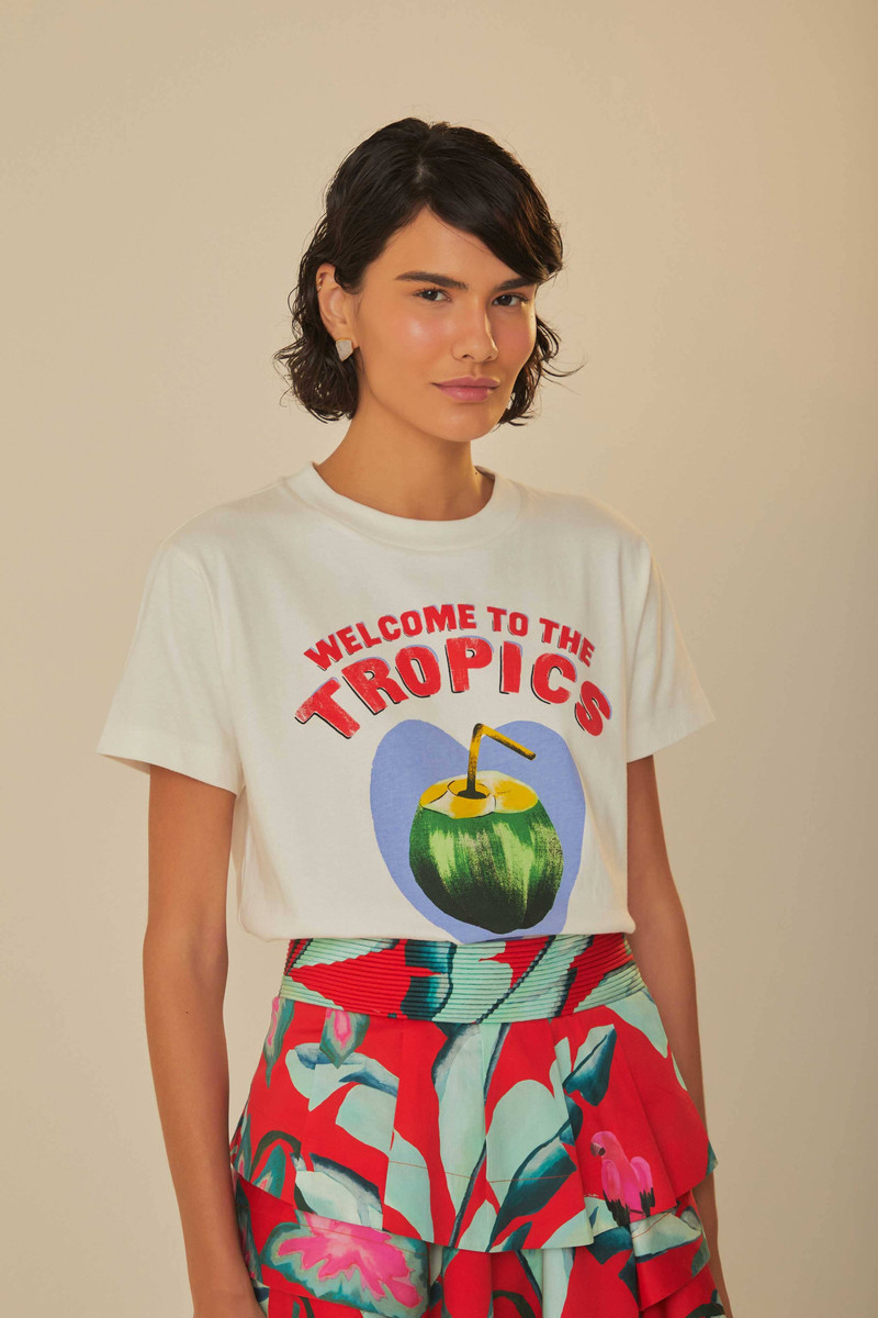 White Welcome To The Tropics Organic Cotton T-Shirt 1