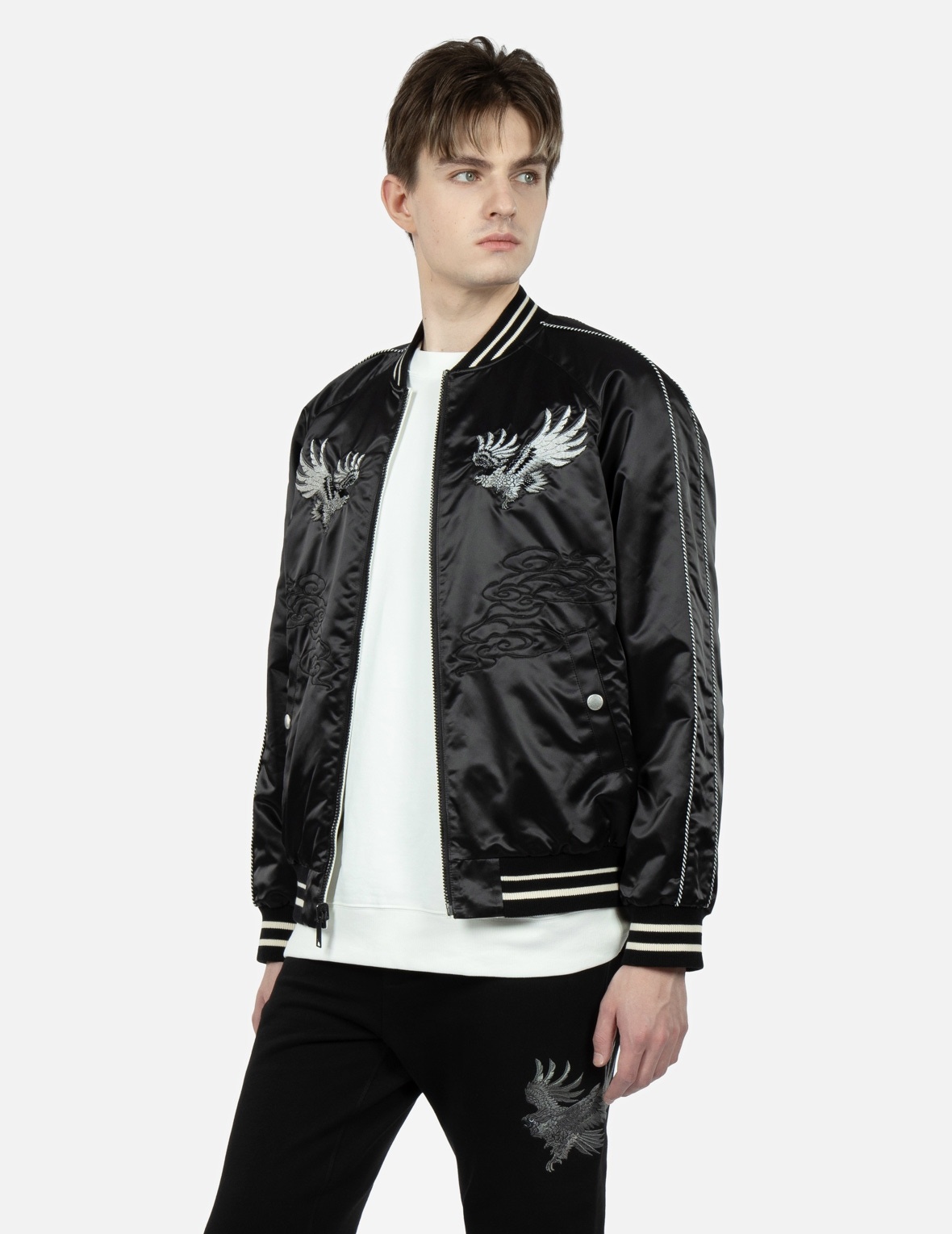 EAGLE AND LOGO EMBROIDERY REVERSIBLE SOUVENIR JACKET - 17
