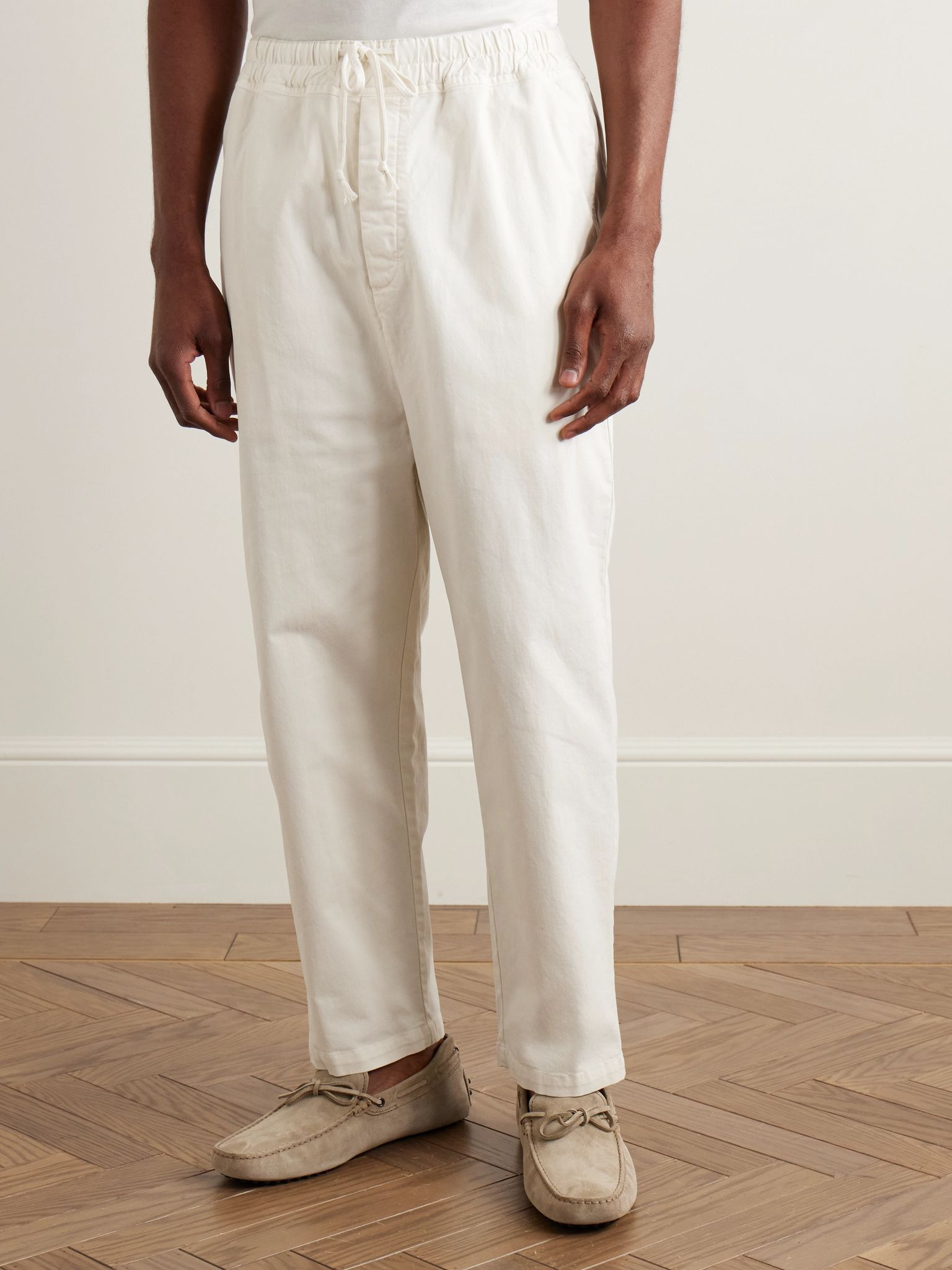 Walker Tapered Cropped Brushed Cotton-Blend Twill Drawstring Trousers Neutral - 3