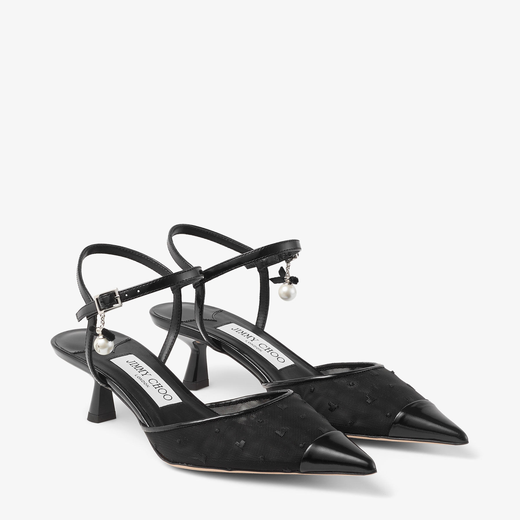 Aren Sling Back 45
Black Spazzolato and Heart Mesh Slingbacks with Pearl Charm - 2