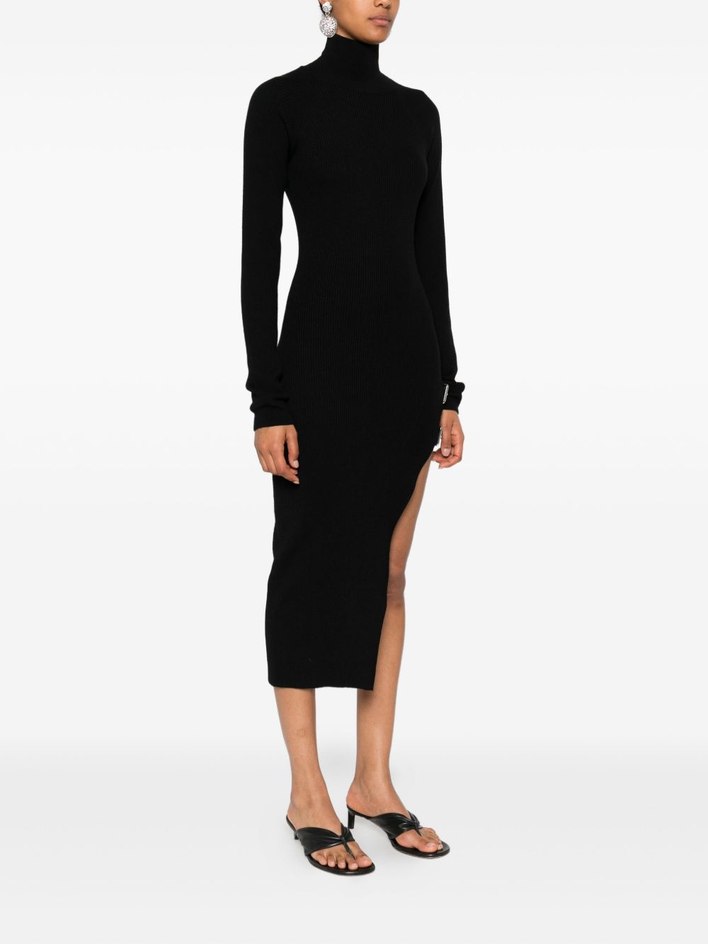 ribbed turtleneck buckle-detail asymmetric party dress - 3