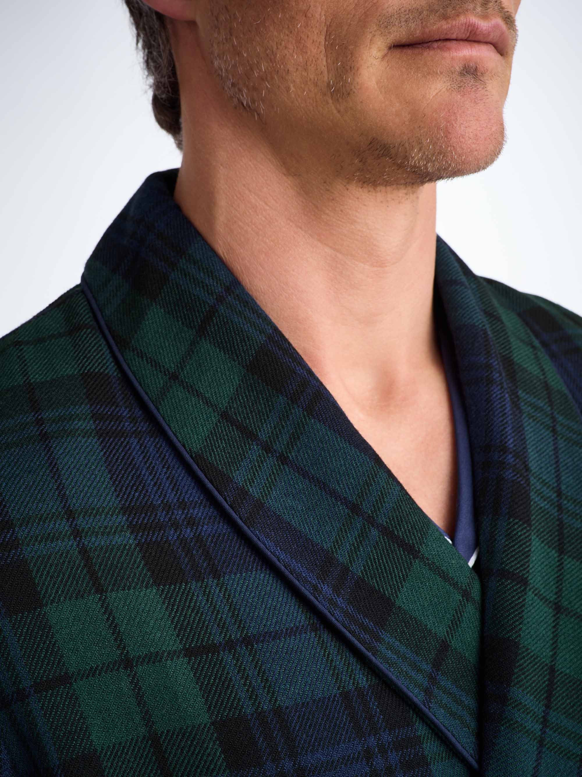 Men's Robe Tartan Black Watch Wool Navy - 6