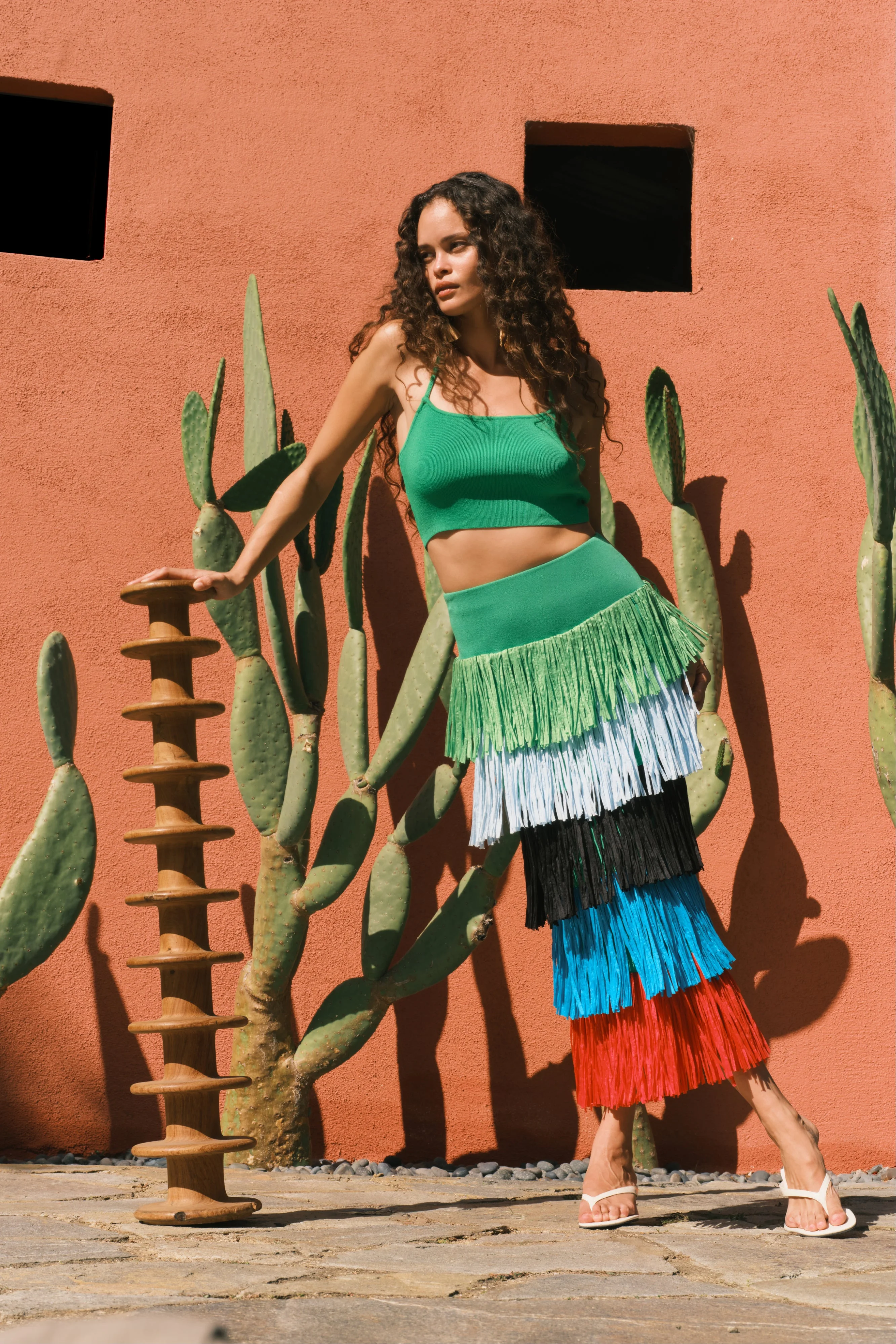 Dio Fringe Knit Skirt In Grass Green Multi - 1