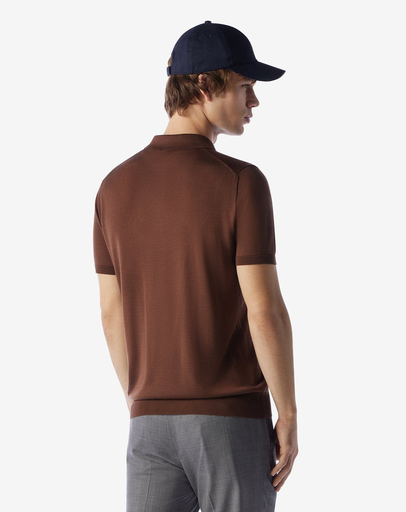 Burned earth blue pure silk button-up polo 3