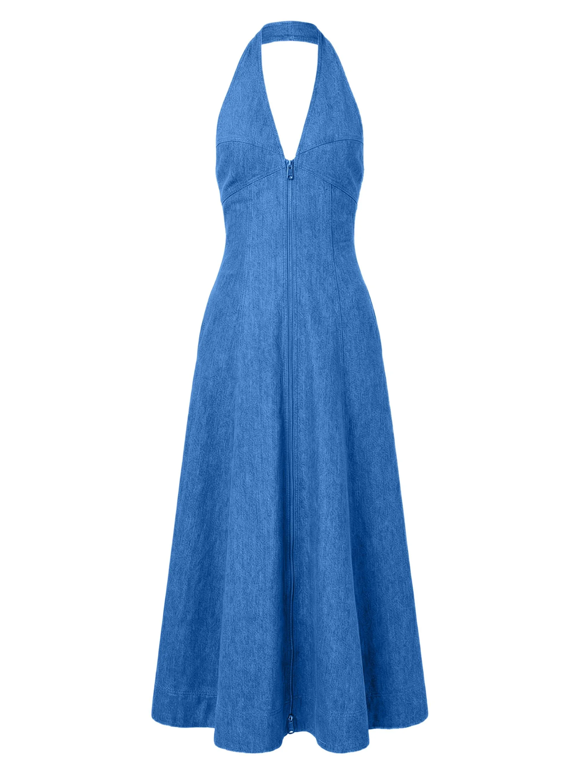 Women's Elsa Halter Denim Maxi Dress - Light Wash - 1
