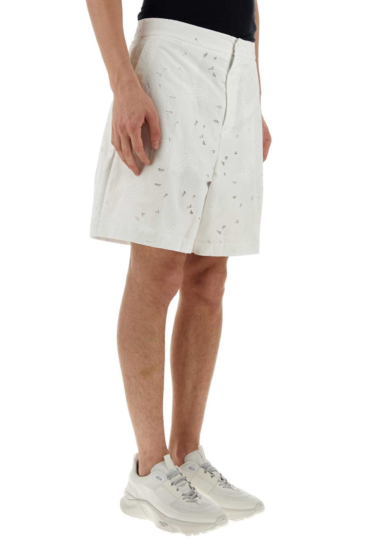 Valentino Garavani Men White Cotton Blend Bermuda Shorts - 3