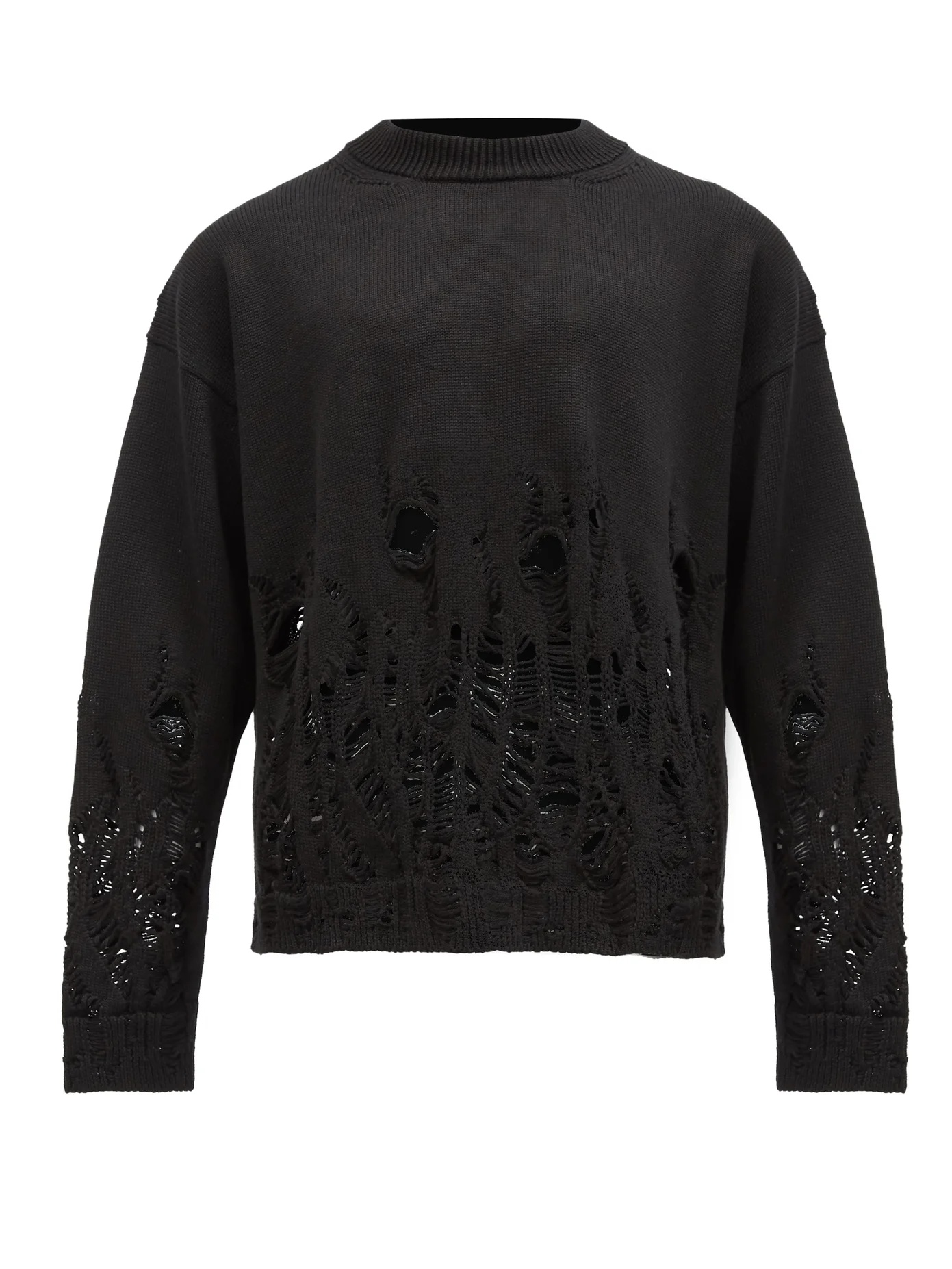 Distressed logo-jacquard wool sweater - 1