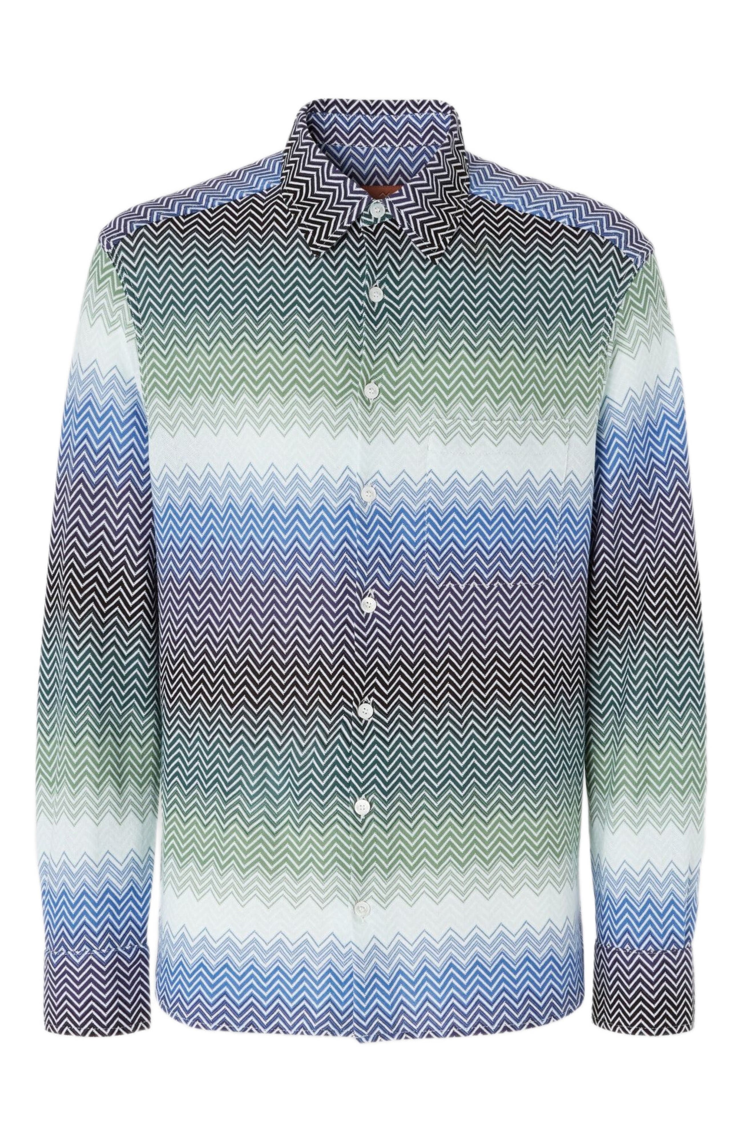 Missoni Gradient Zig Zag Cotton Knit Shirt With Breast Pocket in Blue & Green at Nordstrom - 2