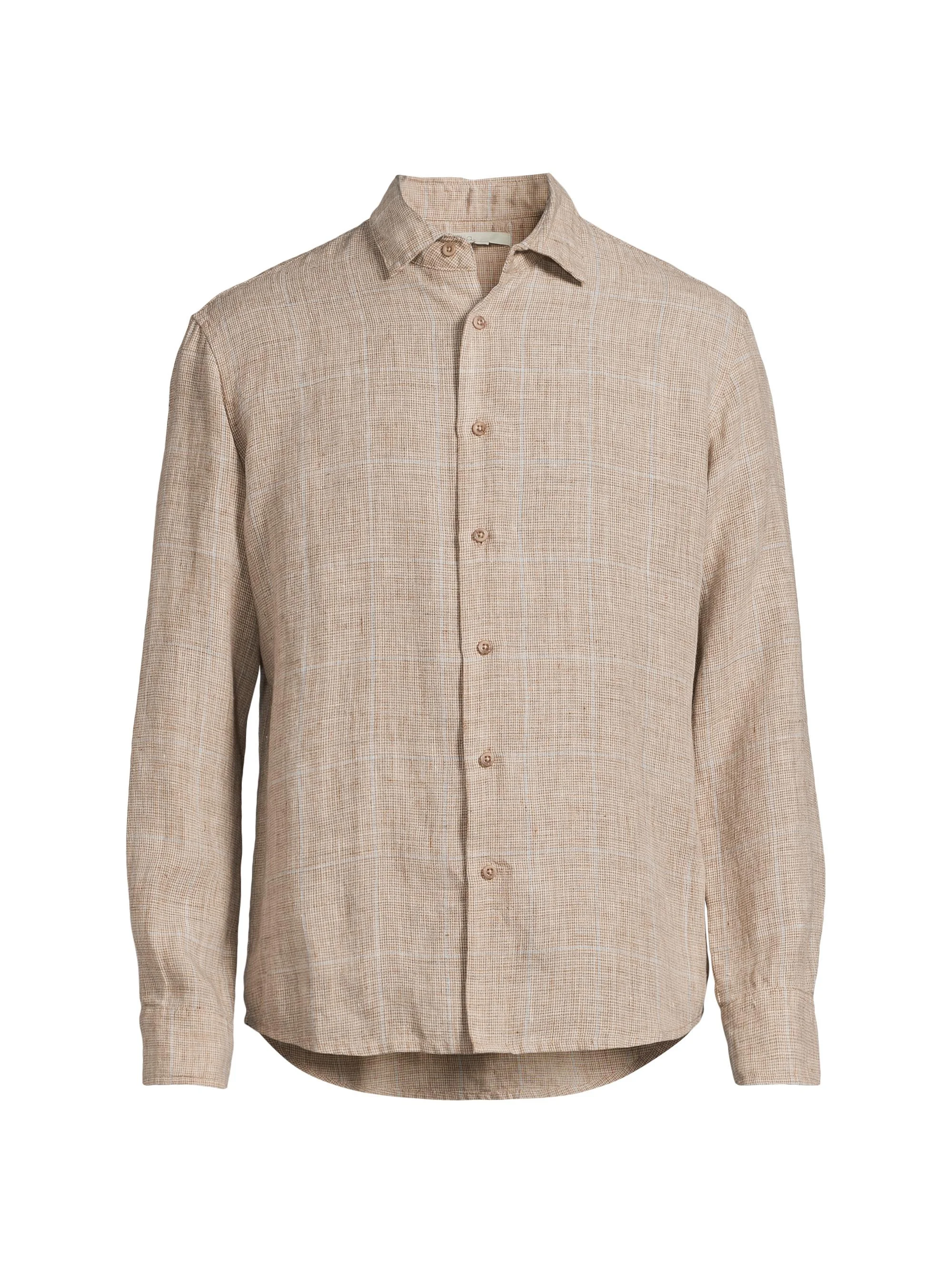 Men's Checked Linen Shirt - Brown Multi - 1