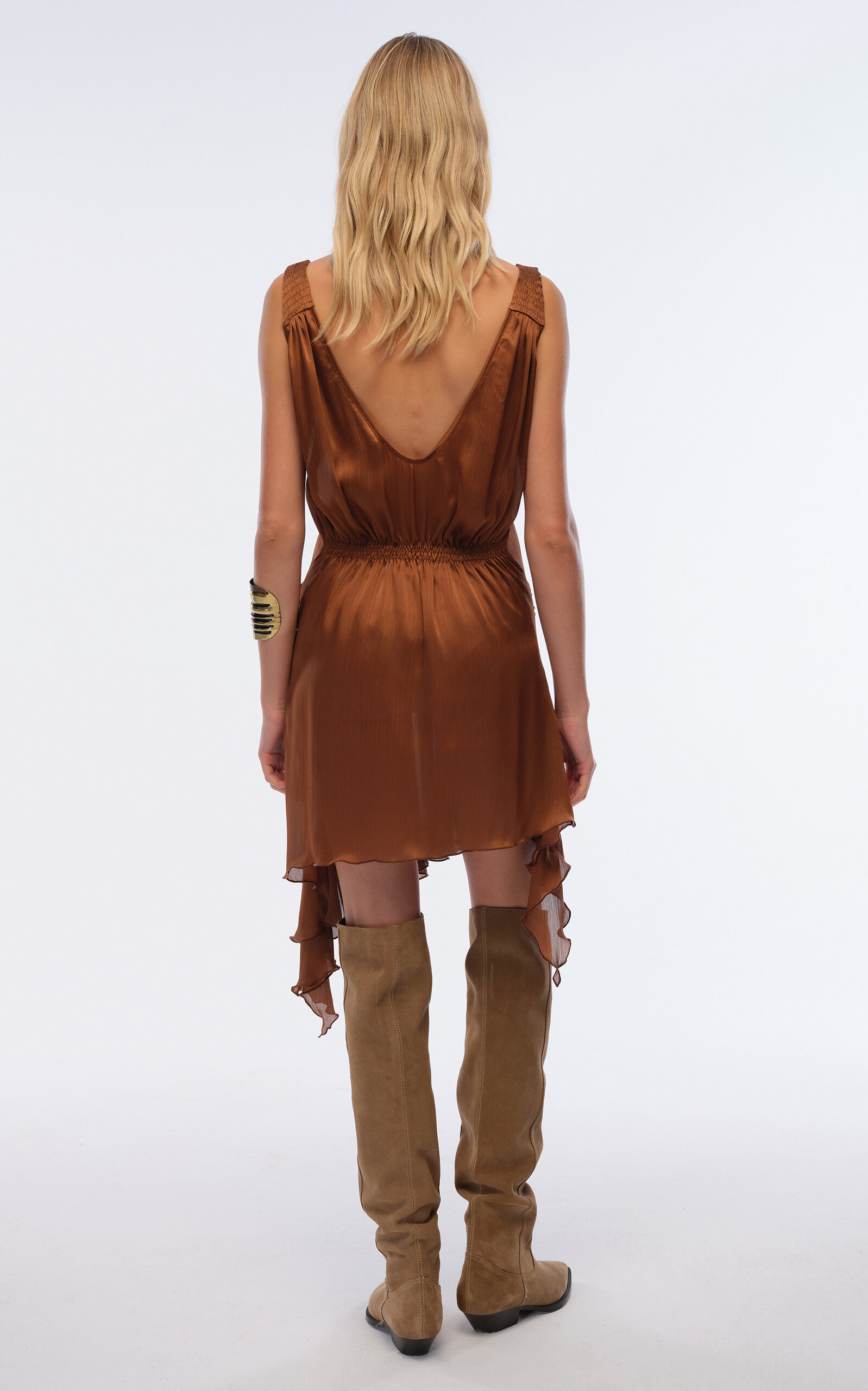 Clemens Gathered Satin Mini Dress brown - 3