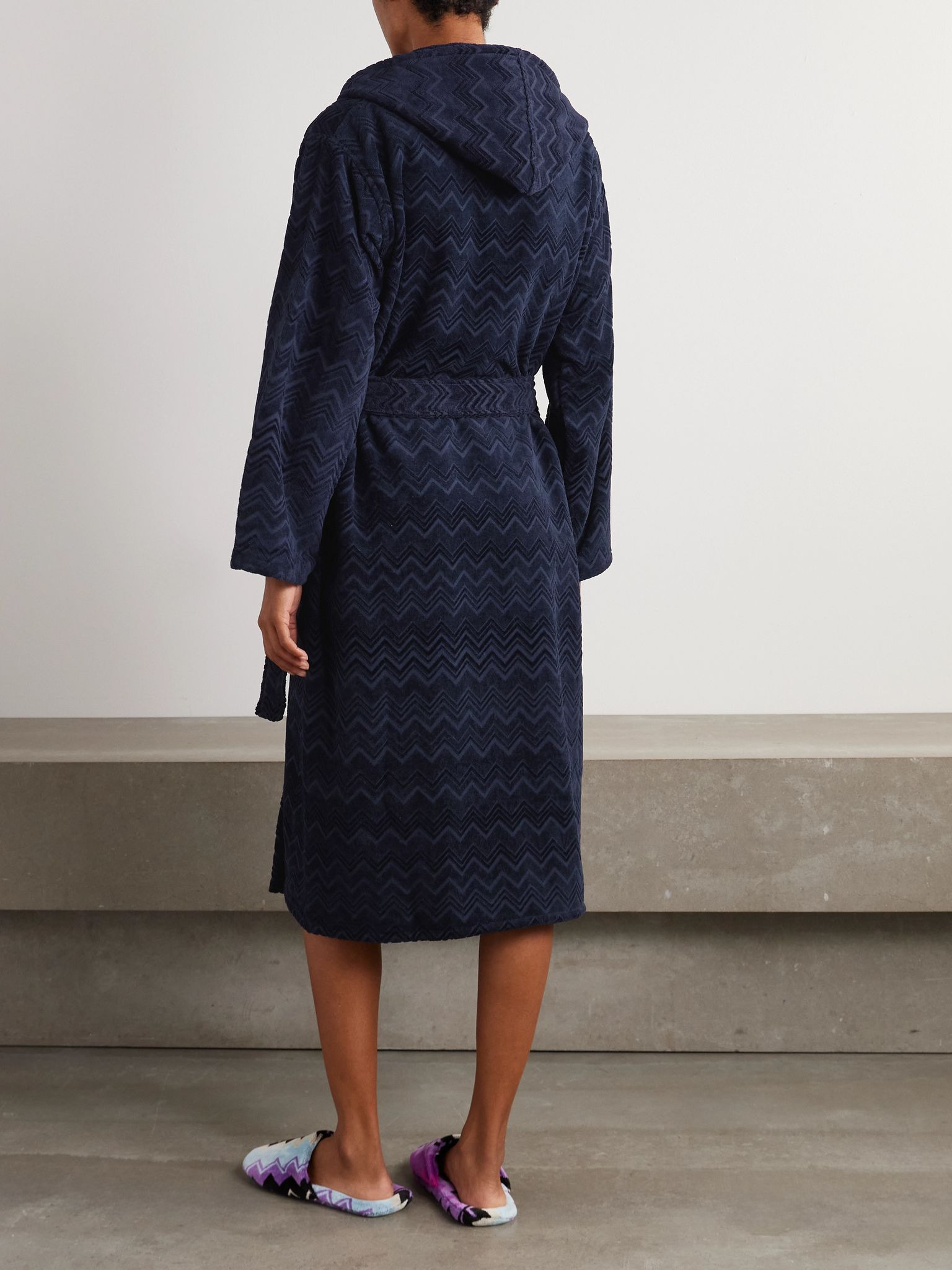 Chalk hooded cotton-terry robe Midnight blue - 3
