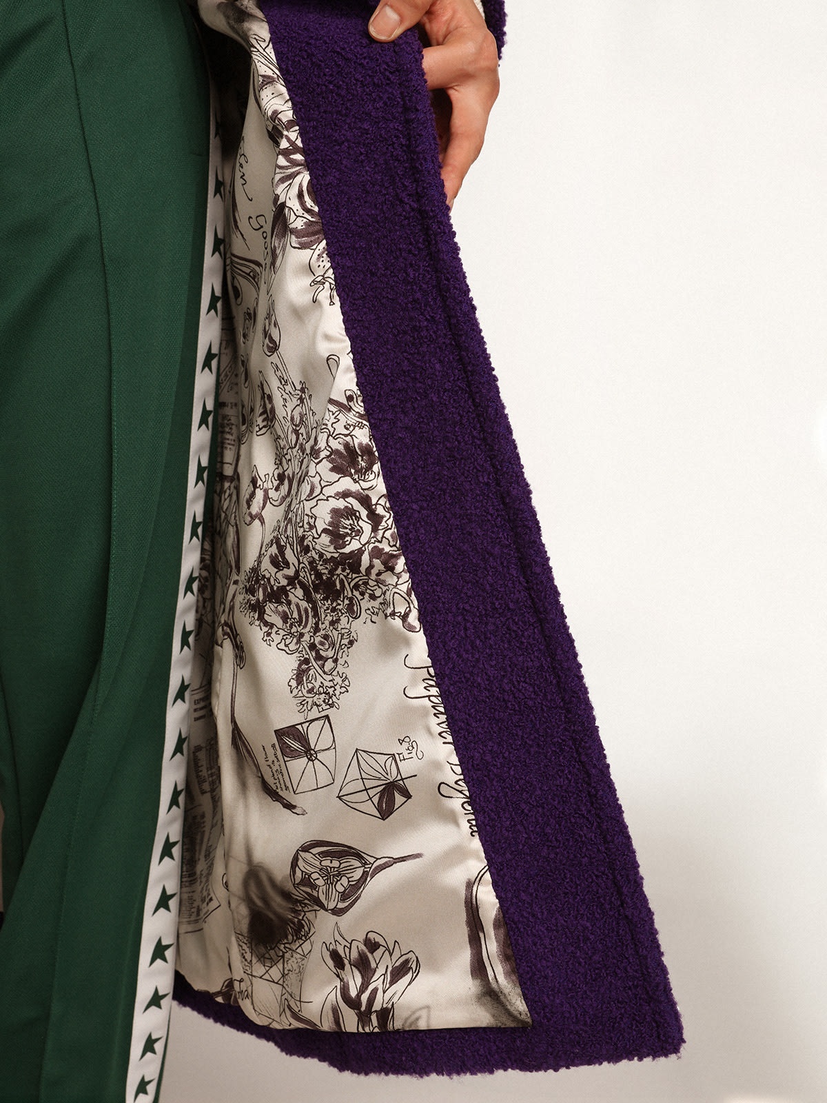 Women's coat in indigo purple wool with printed lining - 6