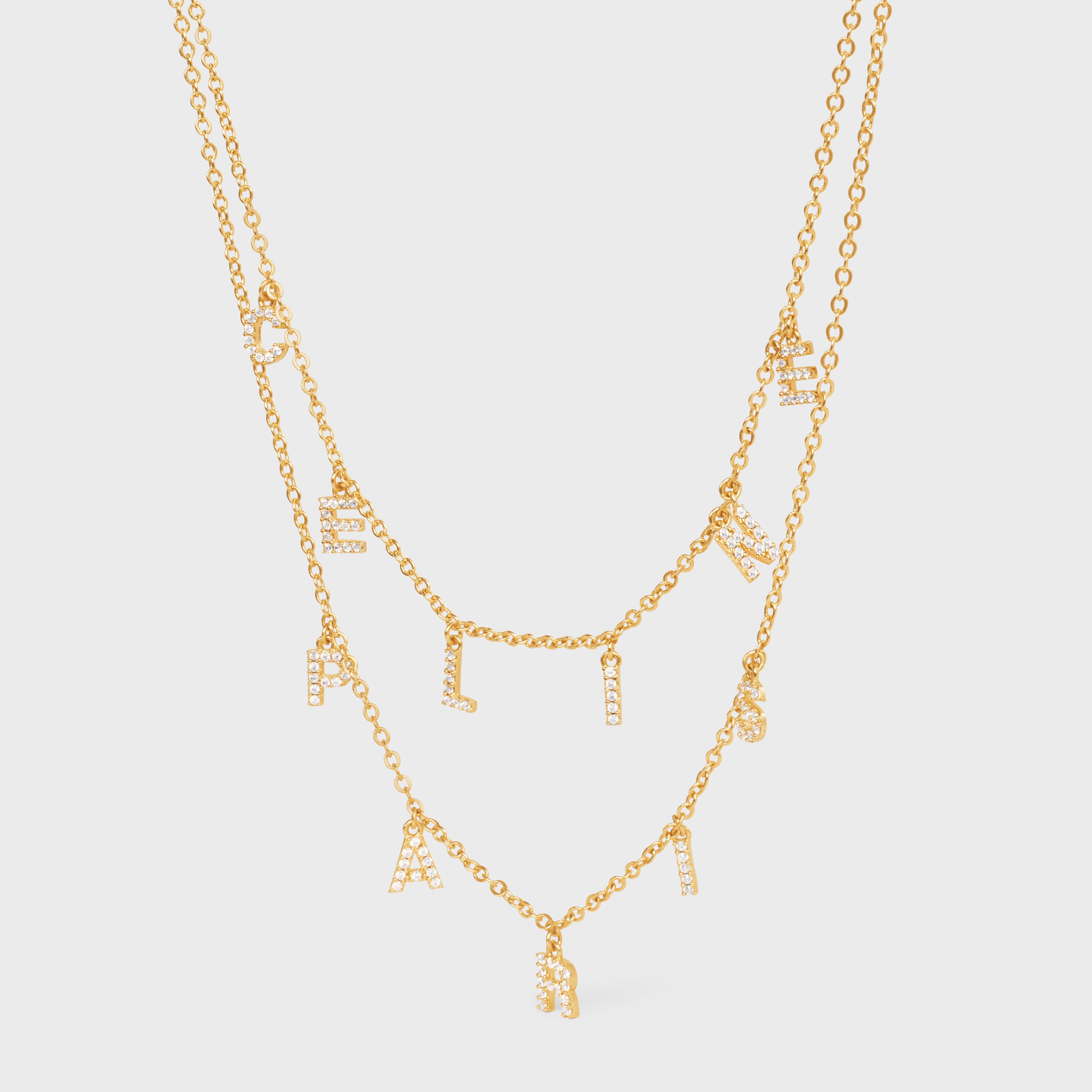 Celine Paris Double Necklace in Brass with Gold Finish and Crystals - 2