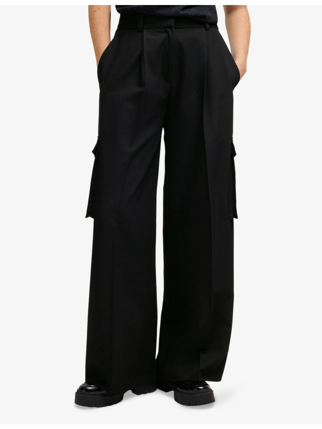 Flap-pocket wide-leg high-rise stretch-woven trousers - 3