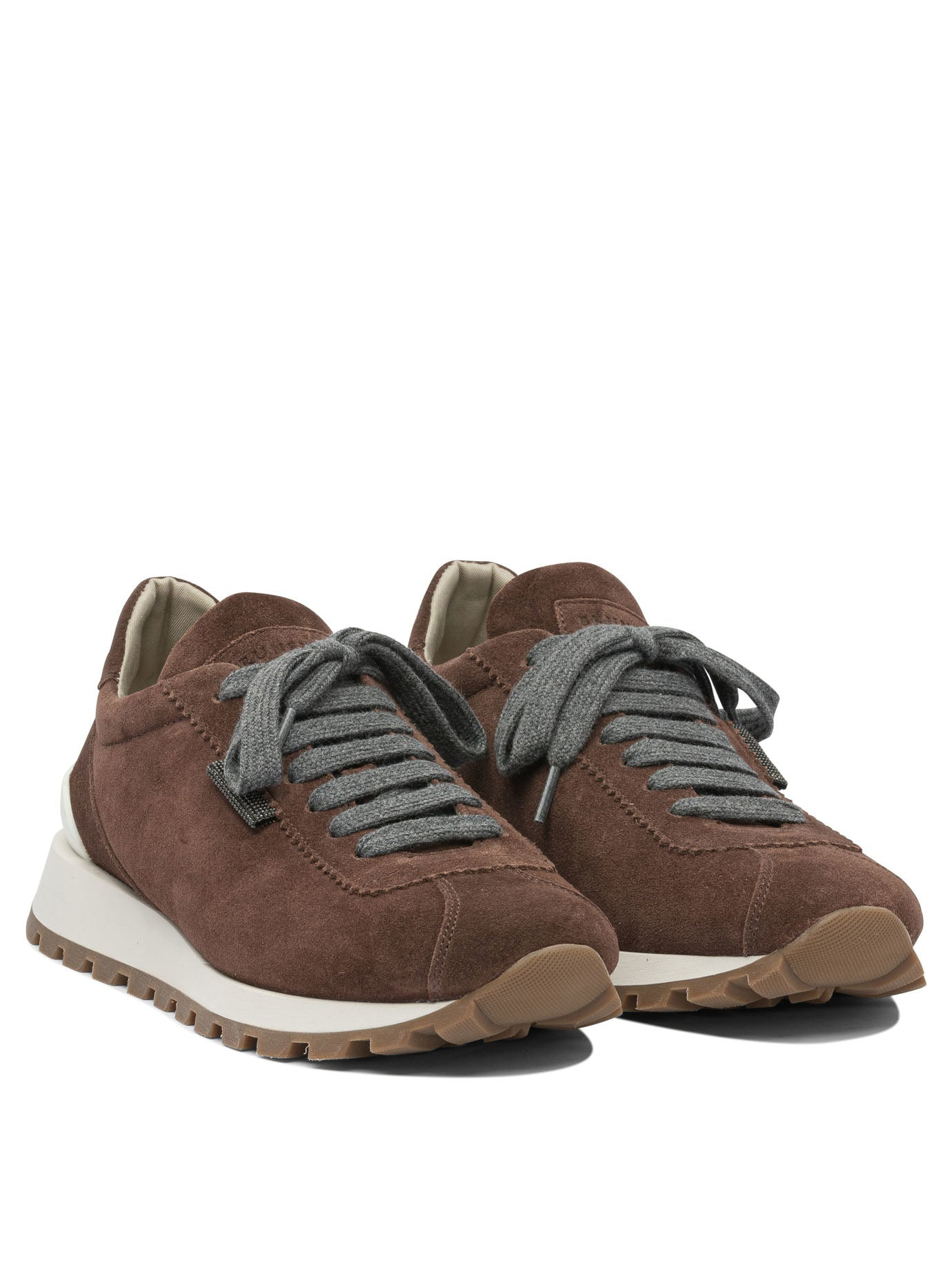 Brunello Cucinelli Women Suede "Runners" Sneakers With Shiny Tab - 2