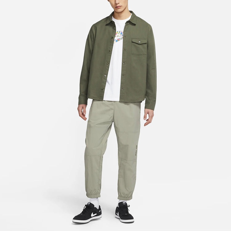 Nike SB Flannel Solid Color Casual Sports Skateboard Shirt Green Army green CV4450-325 - 3