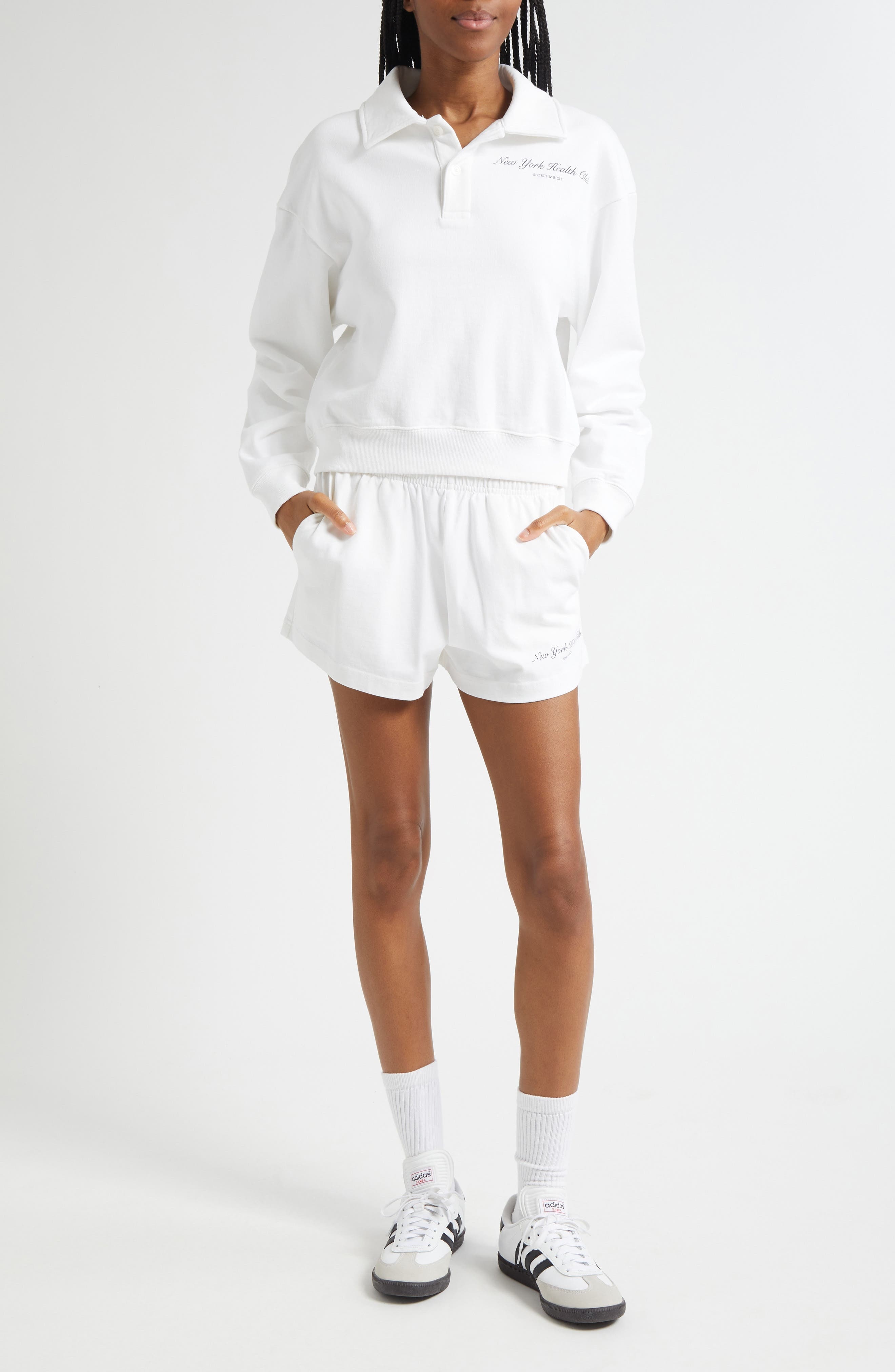 Sporty & Rich NY Health Club Polo Sweatshirt in White at Nordstrom - 2