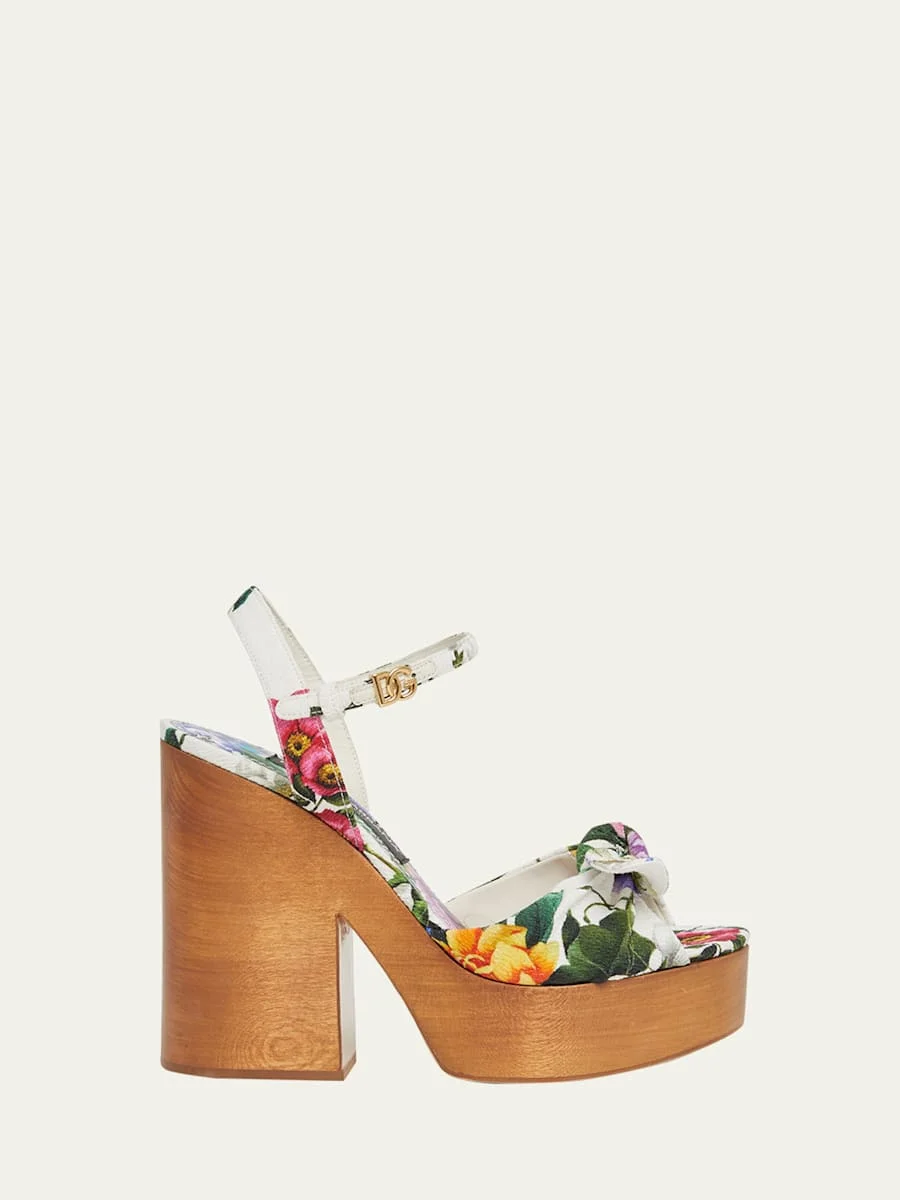 Floral Ankle-Strap Platform Sandals - 1