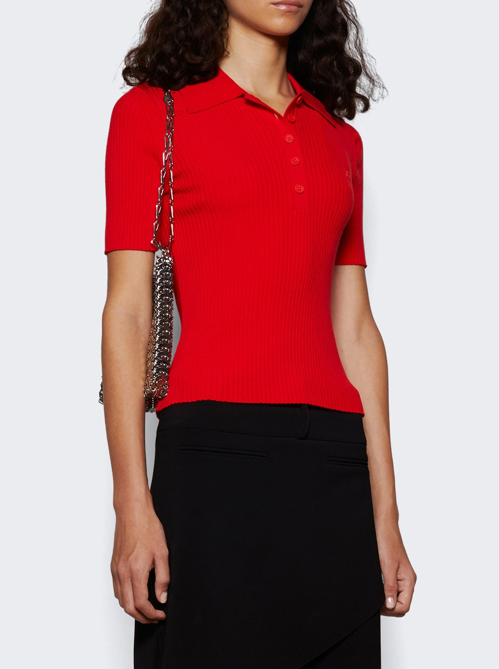 Signature Rib Knit Polo Top Poppy - 2
