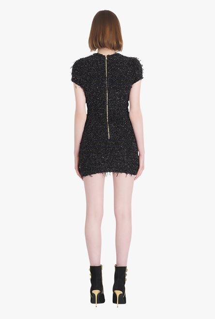 Short black tweed dress with gold-tone buttons - 3