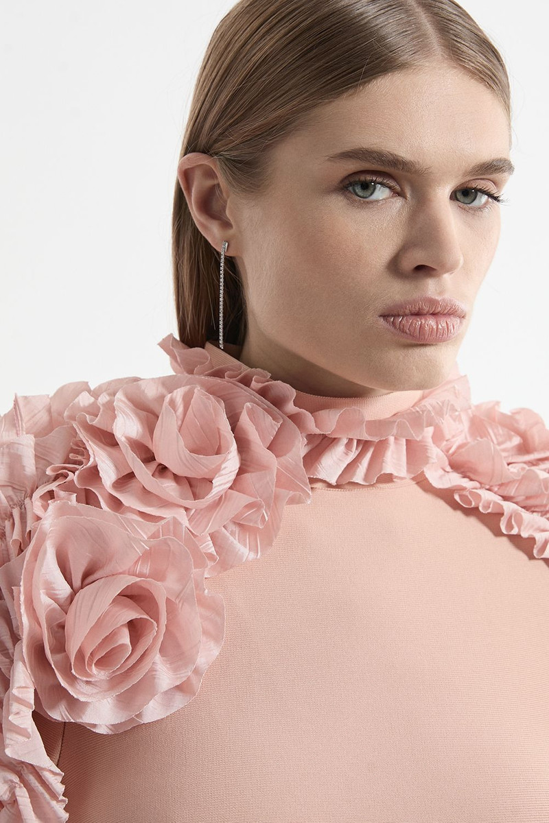 KAREN MILLEN Petite Figure Form Bandage Knit Rosette Detail Midi Dress outlook