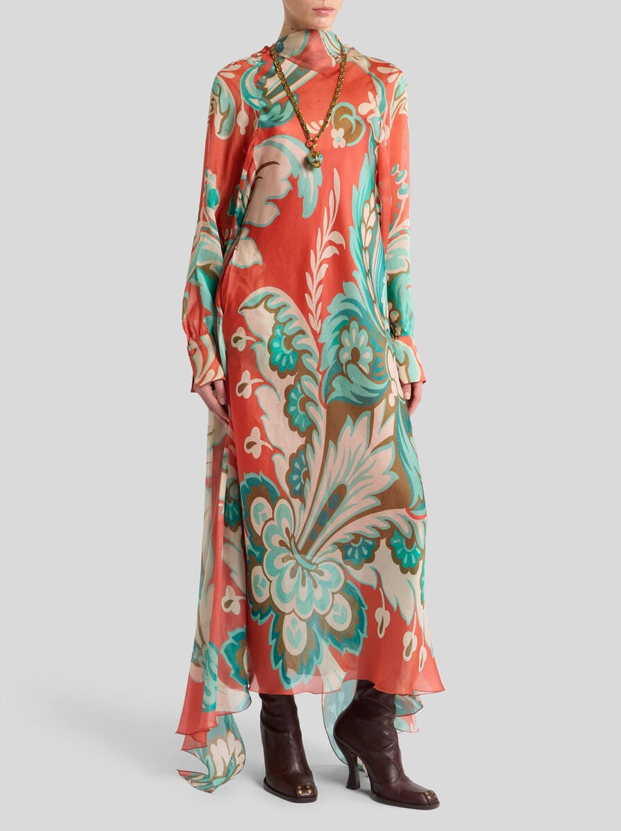 SILK MIDI DRESS WITH DRAPES - 3