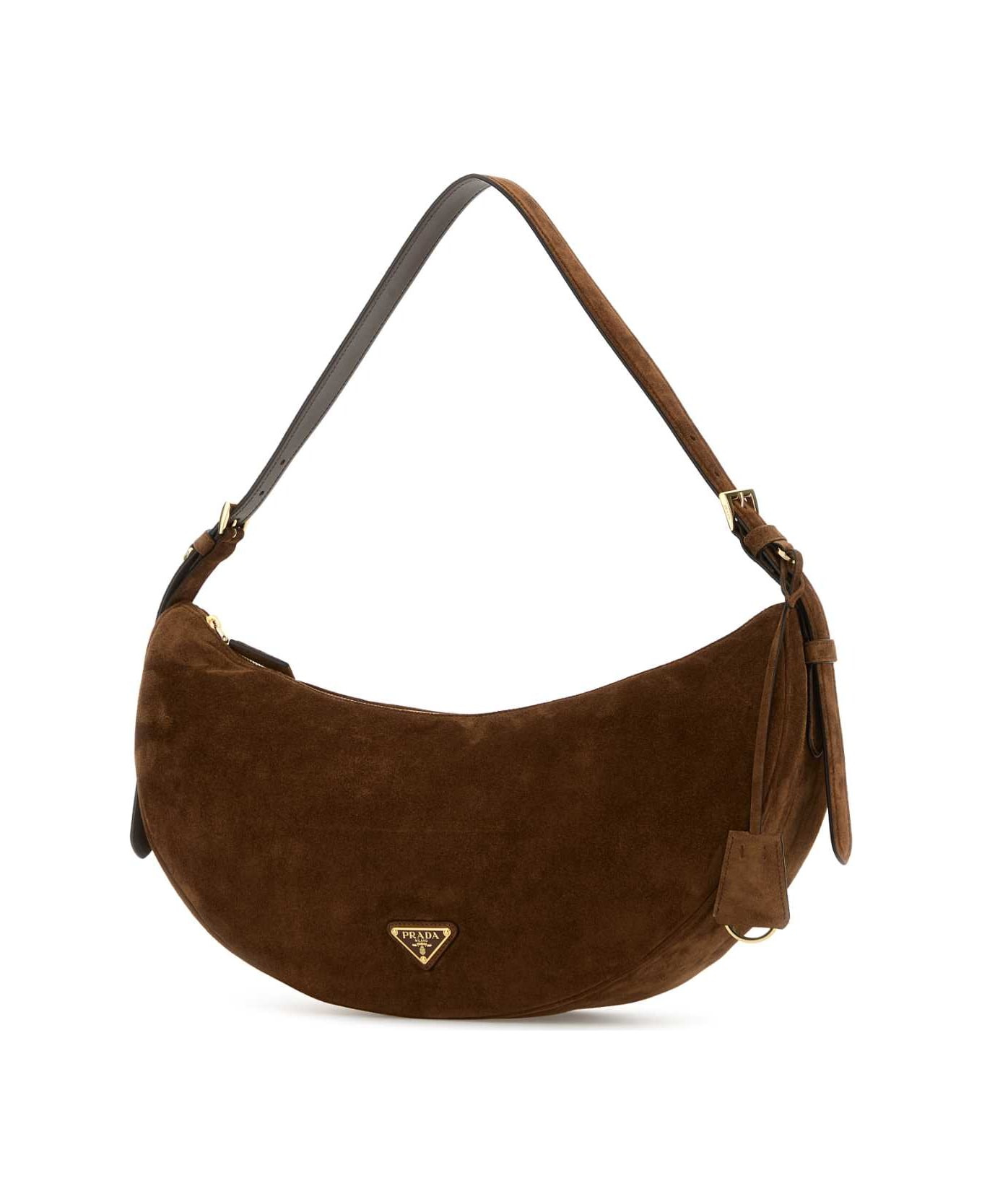 Brown Suede Large Prada Demi-lune Crossbody Bag - 2