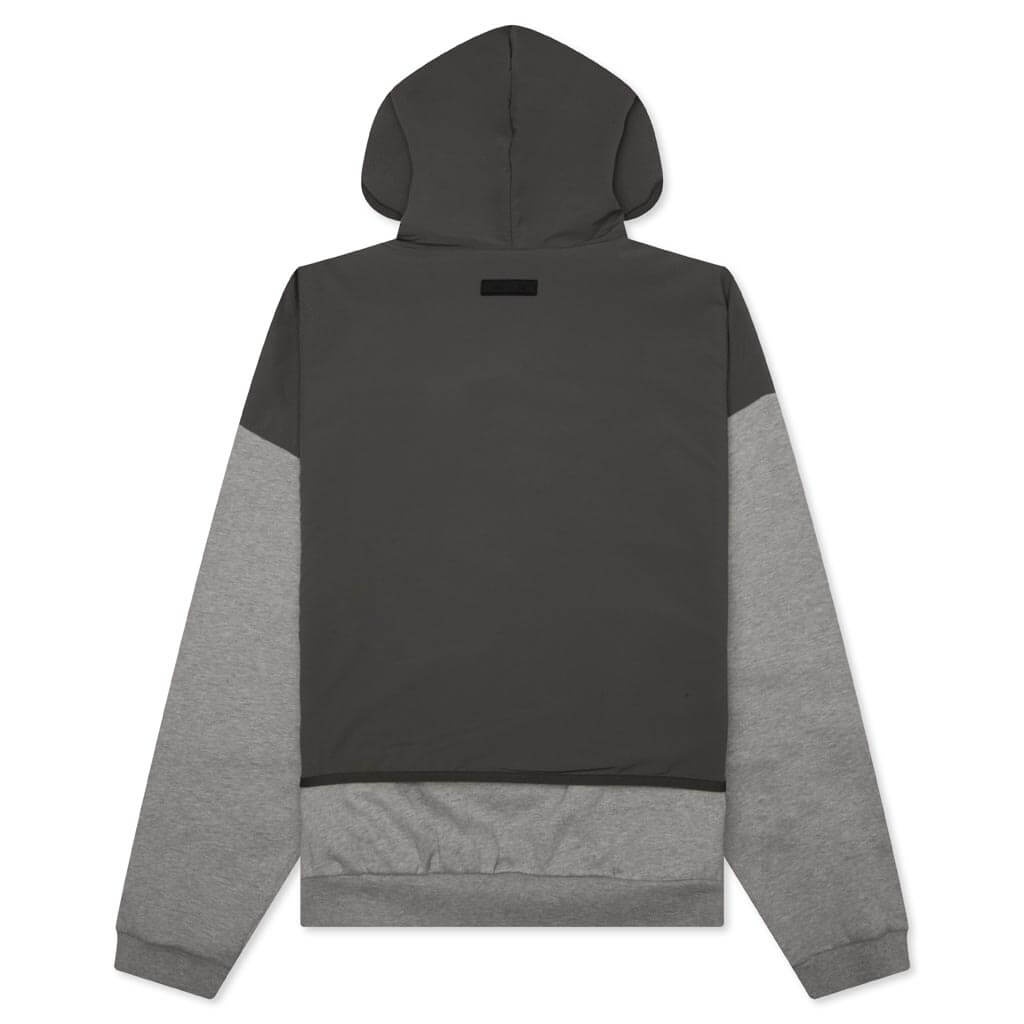 NYLON FLEECE HOODED SWEATER - DARK HEATHER OATMEAL/INK - 2