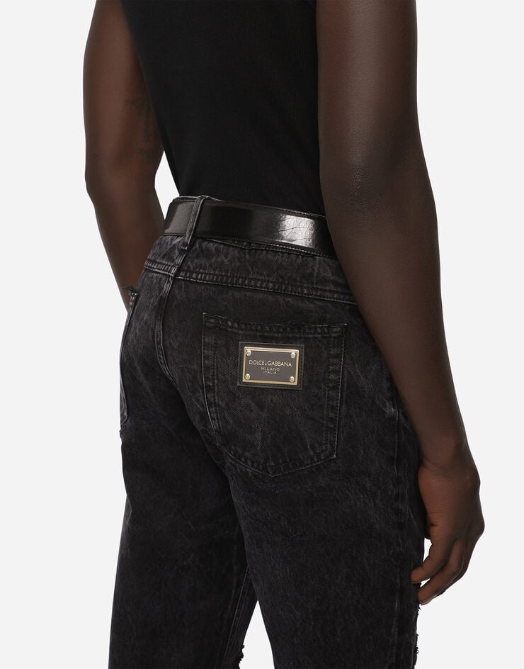 Black regular-fit jeans with rips - 6