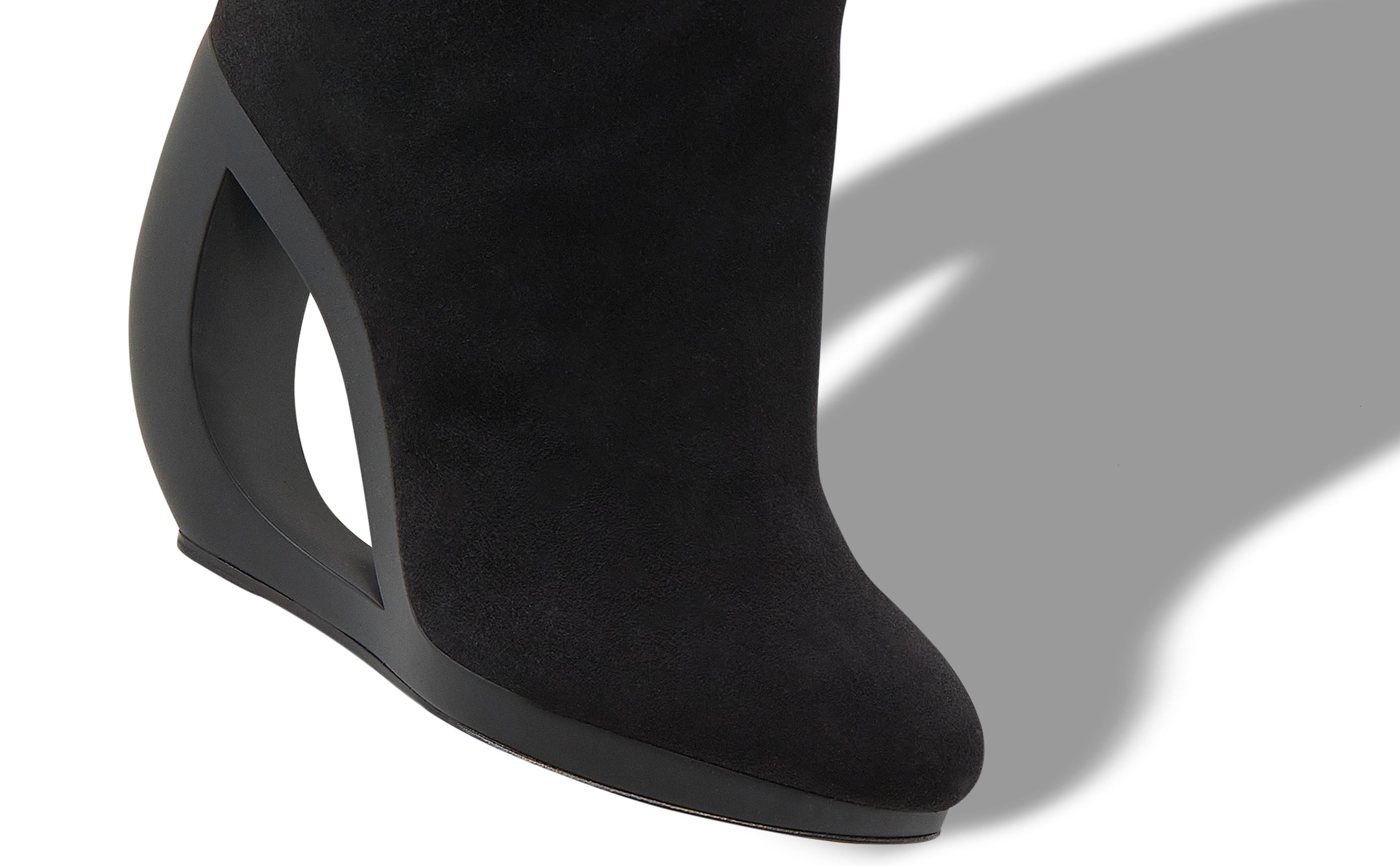 Black Suede Cut-Out Heel Boots - 4
