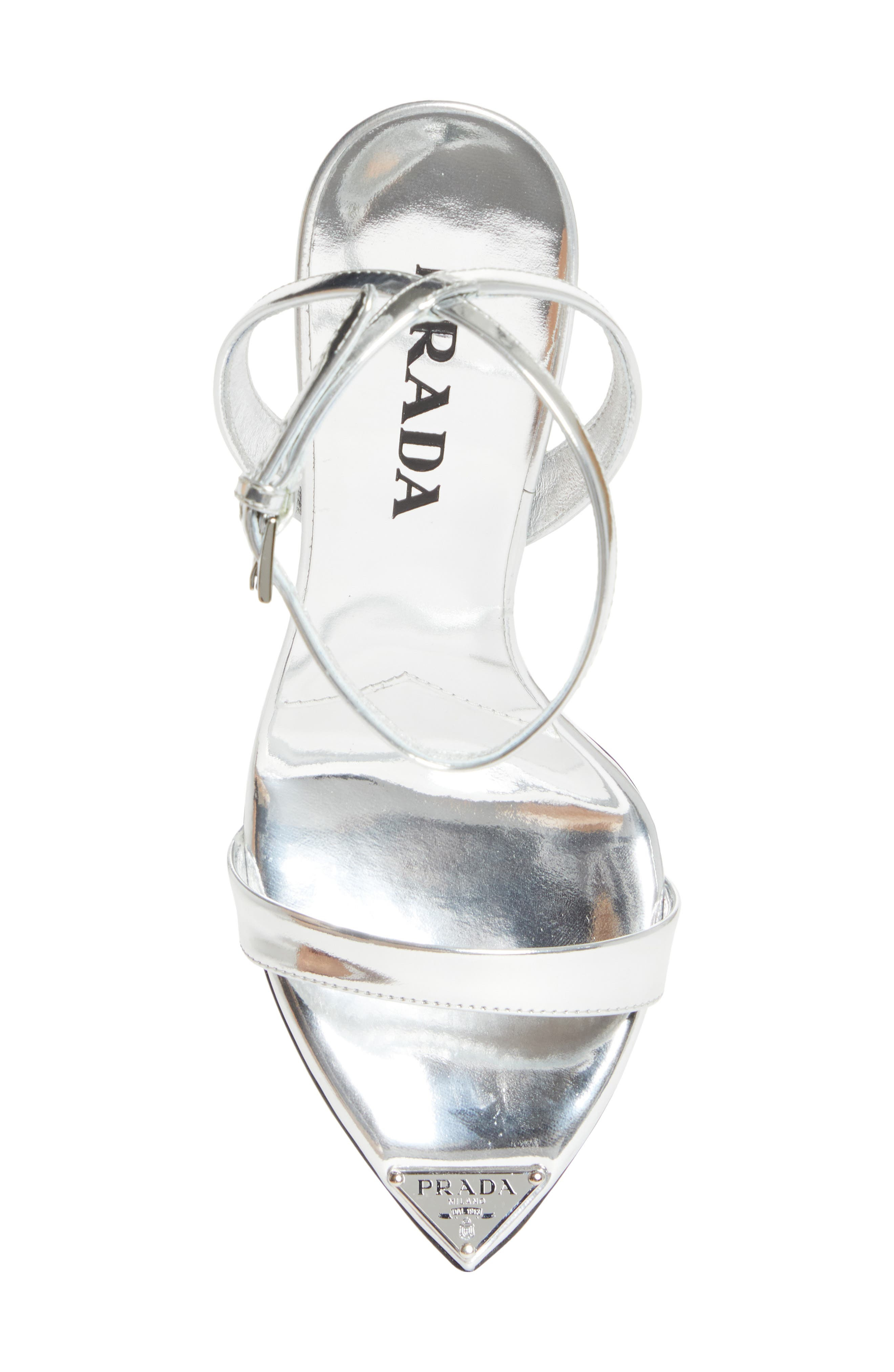 Prada Pointed Toe Logo Sandal in Argento at Nordstrom - 5