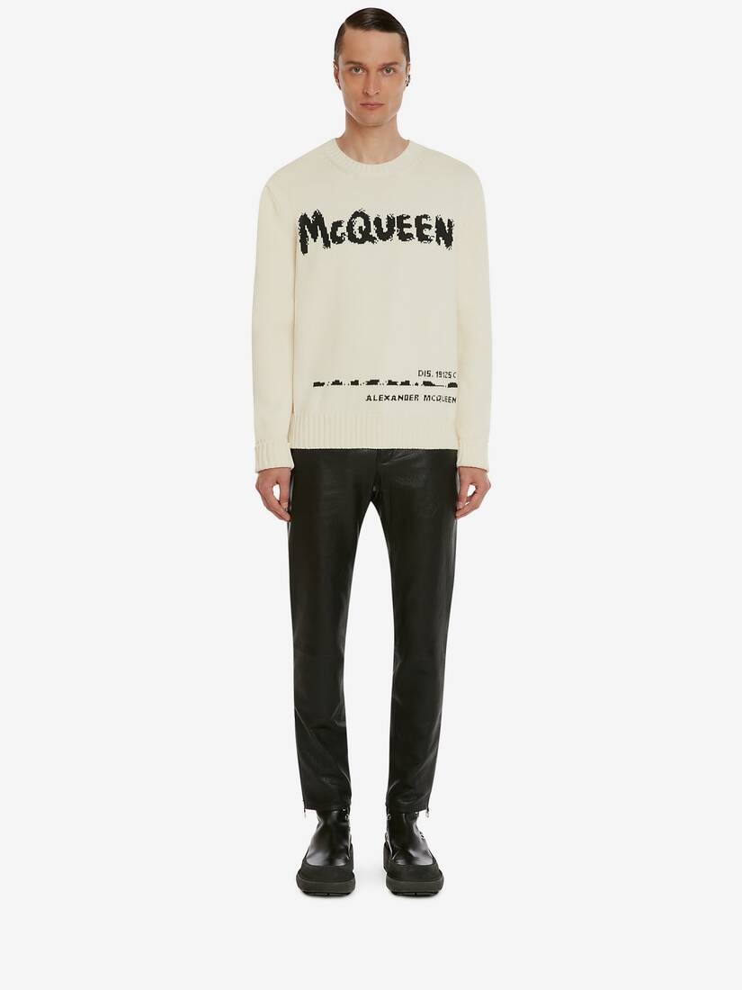 Mcqueen Graffiti Crew Neck Jumper in Ivory/black - 2