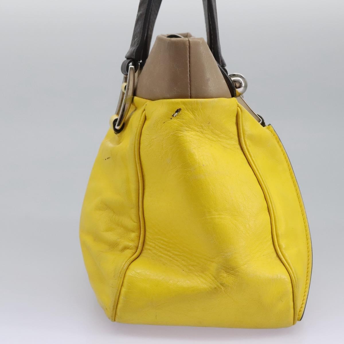CELINE Hand Bag Leather Yellow Brown Silver - 4