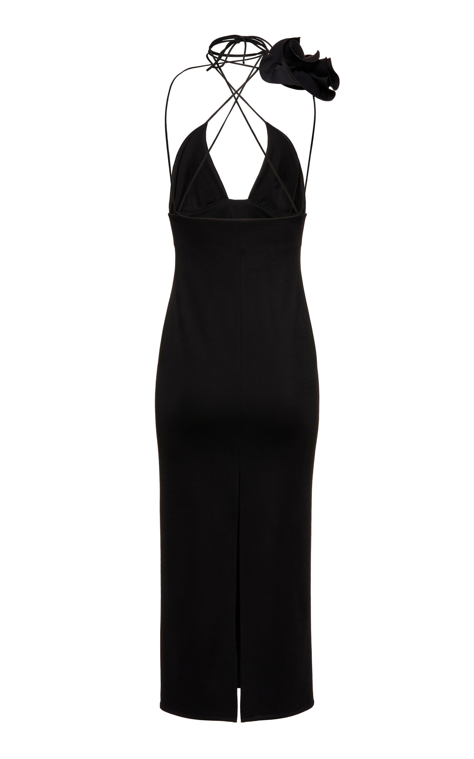 Floral-Appliquéd Woven Midi Dress black - 5