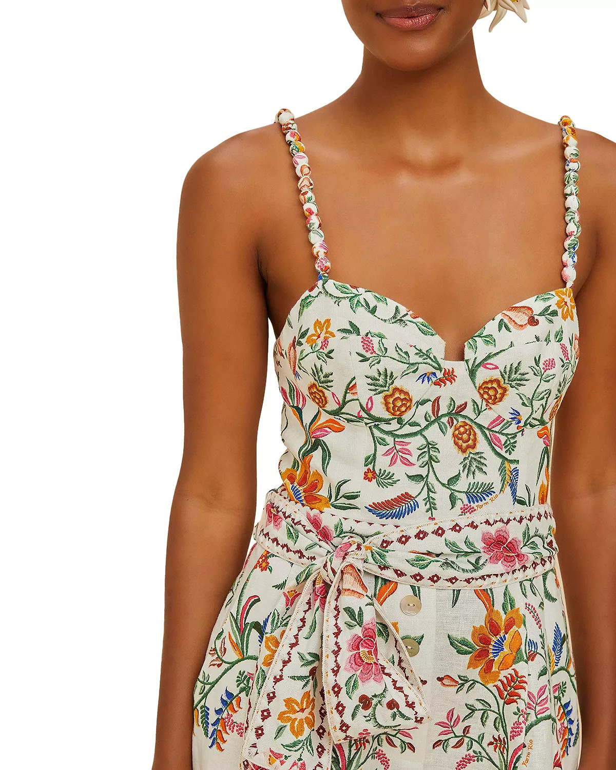 Delicate Forest Off White Linen Romper Swim Cover-Up - 4