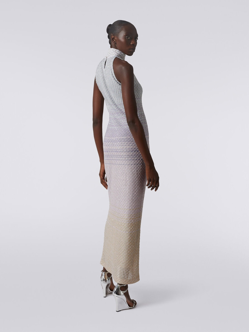 Long dress with American neckline in viscose mesh with sequins 4
