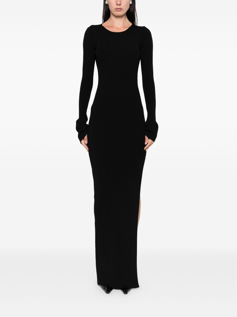 ribbed long-sleeved maxi dress - 3