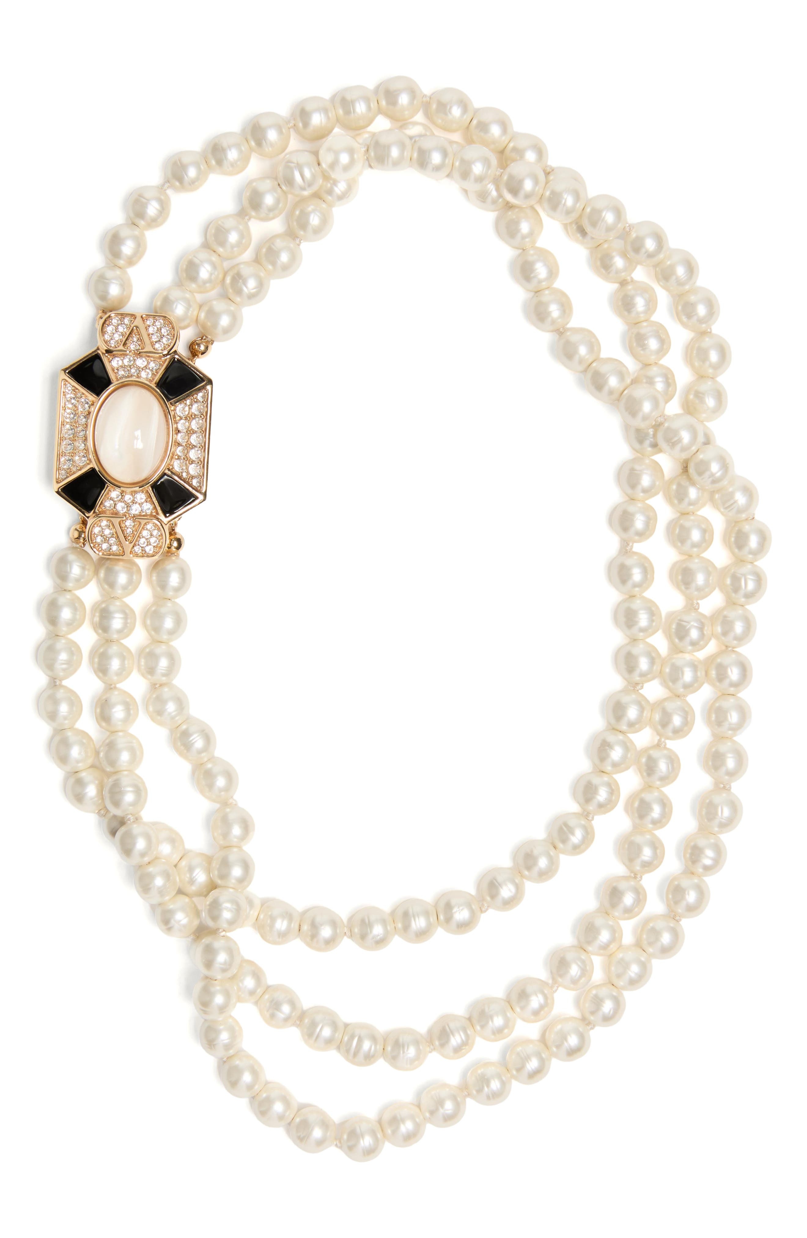 Valentino Garavani Family Layered Pendant Necklace in Black/Gold at Nordstrom - 1