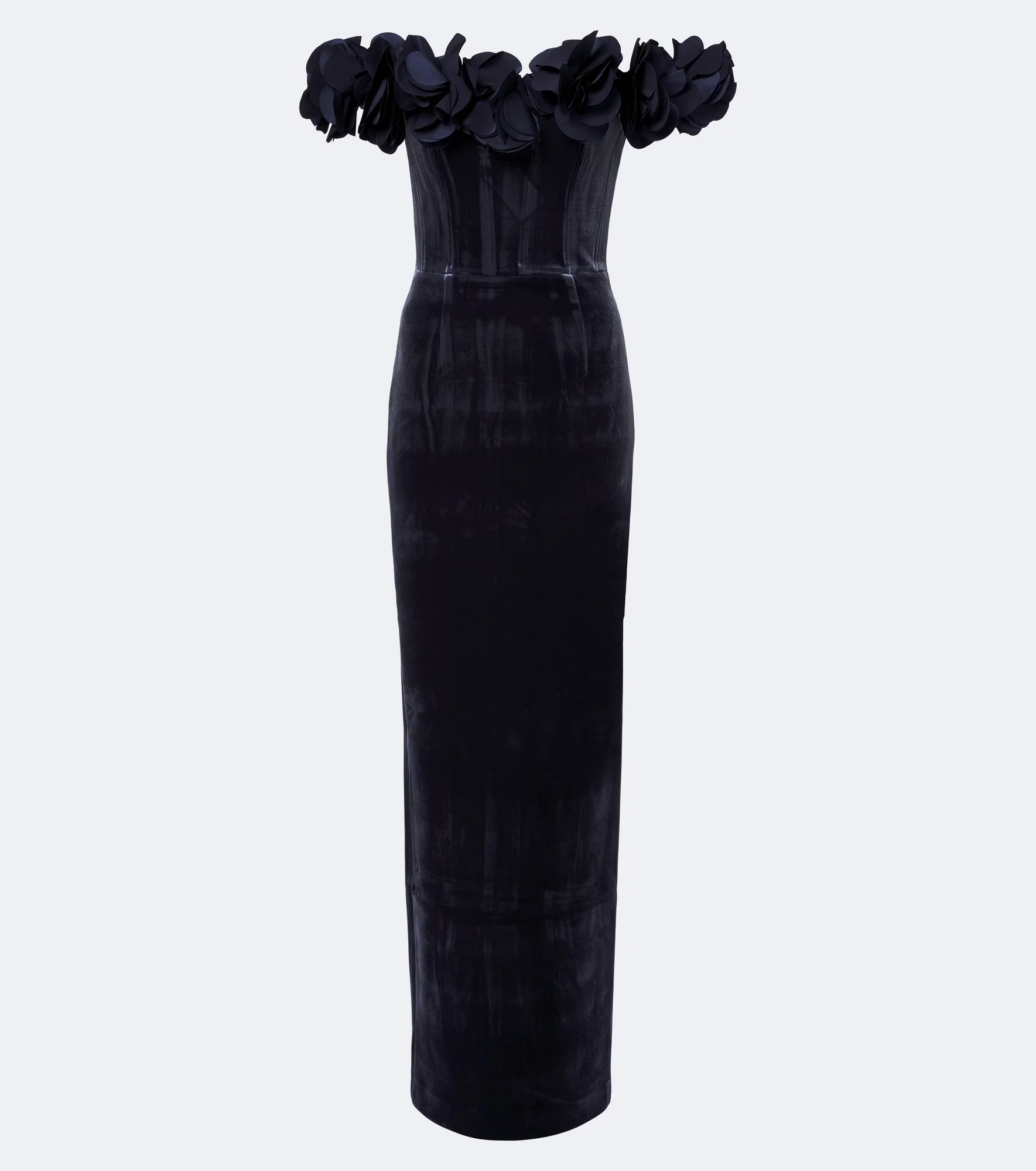 Rosette floral-appliqué velvet gown - 1
