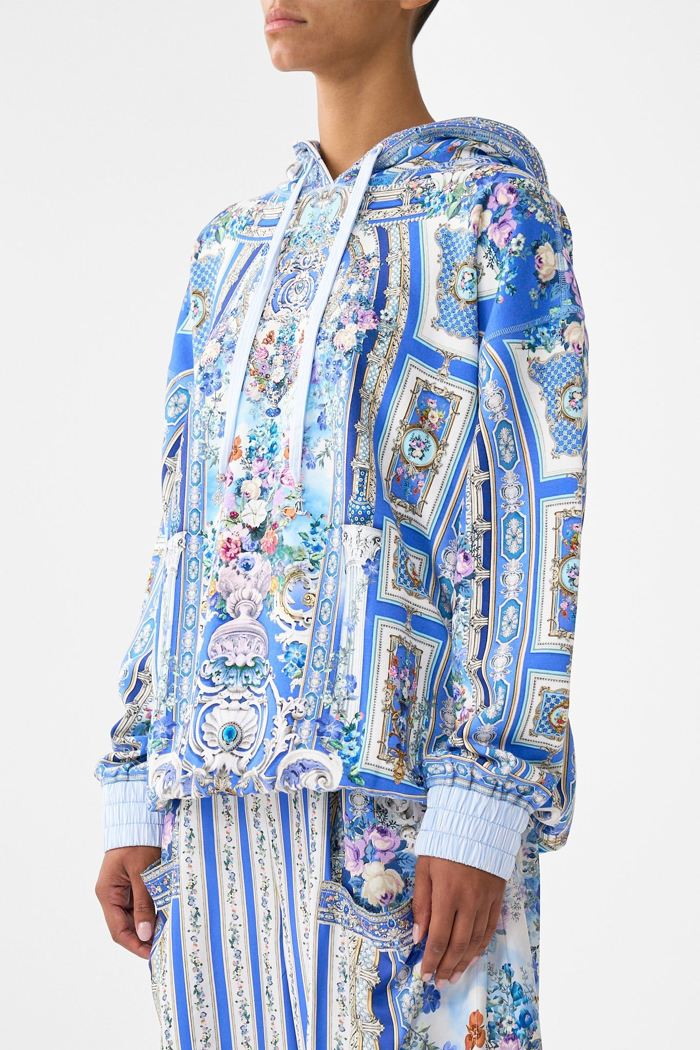 CONTRAST BAND OVERSIZED HOODIE WITH POCKETS - 4