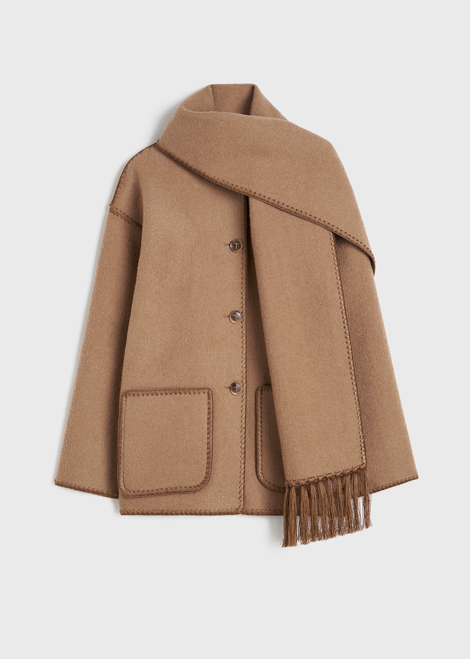 Embroidered scarf jacket camel - 1