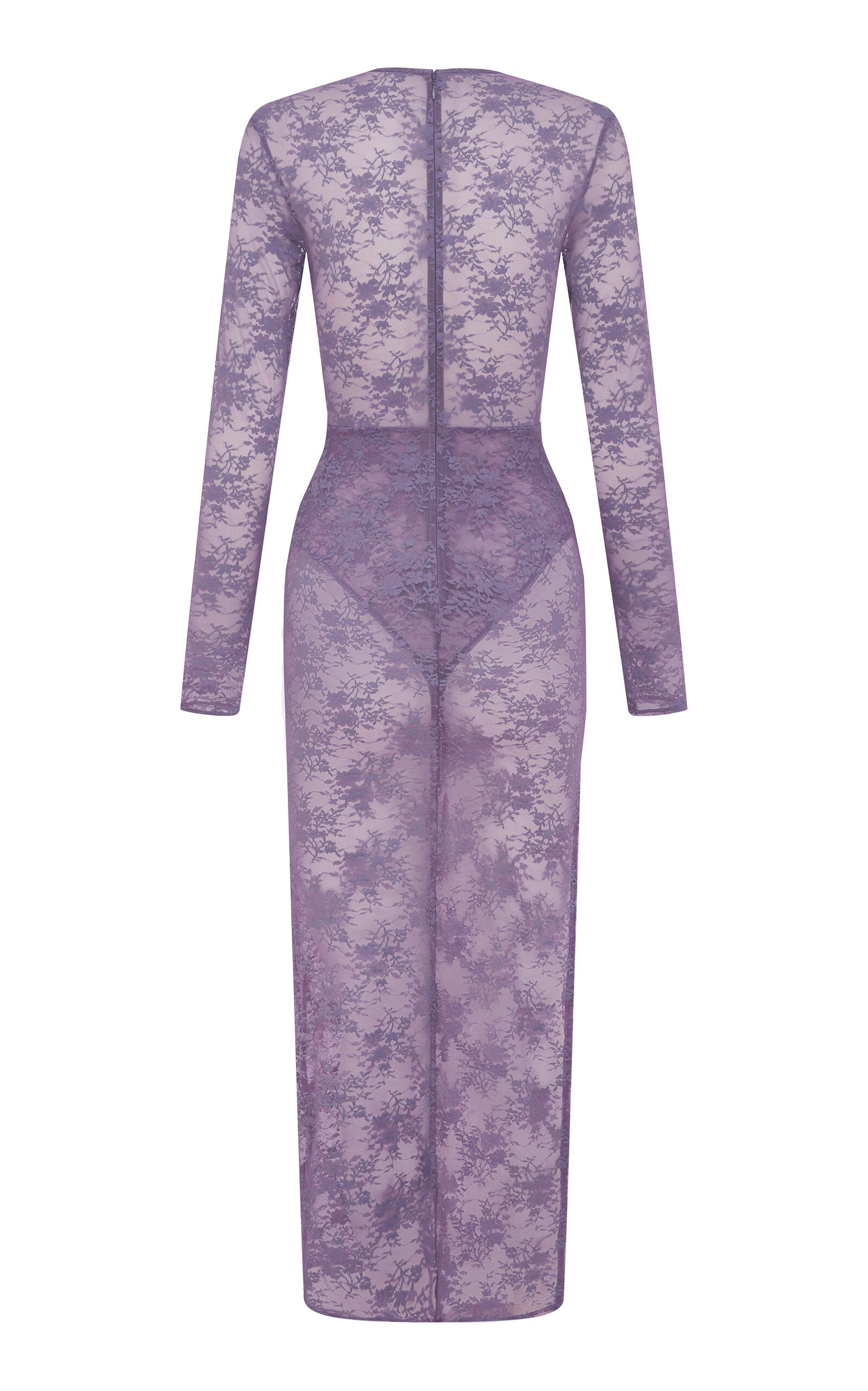 Long-Sleeve Stretch Lace Midi Dress purple - 3