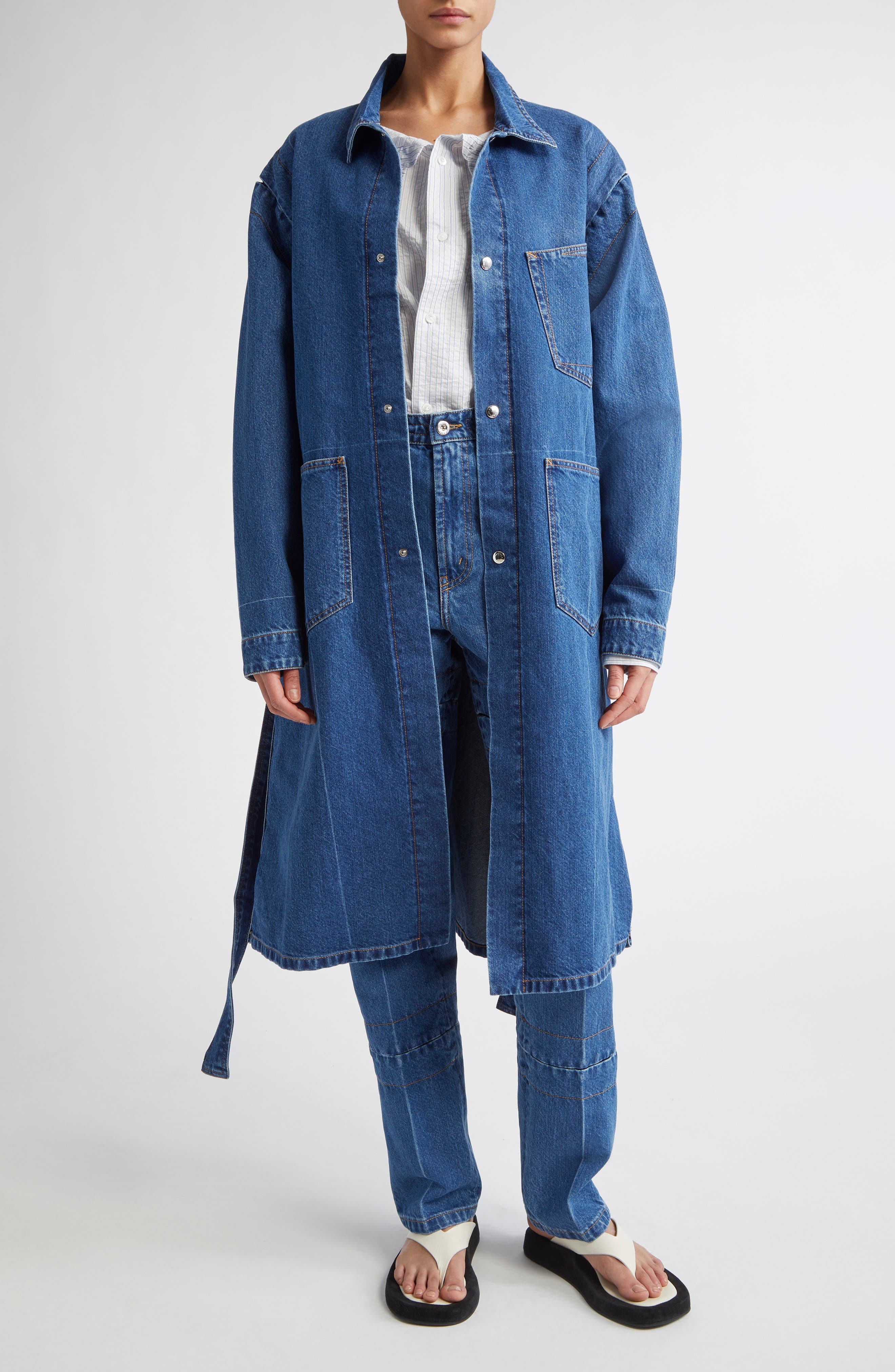 SETCHU Hook & Eye Stripe Cotton & Linen Button-Up Shirt in Light Blue Skystripe at Nordstrom - 2