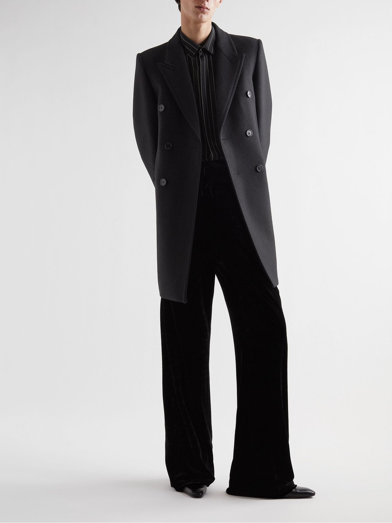 SAINT LAURENT Double-Breasted Wool Overcoat Black outlook