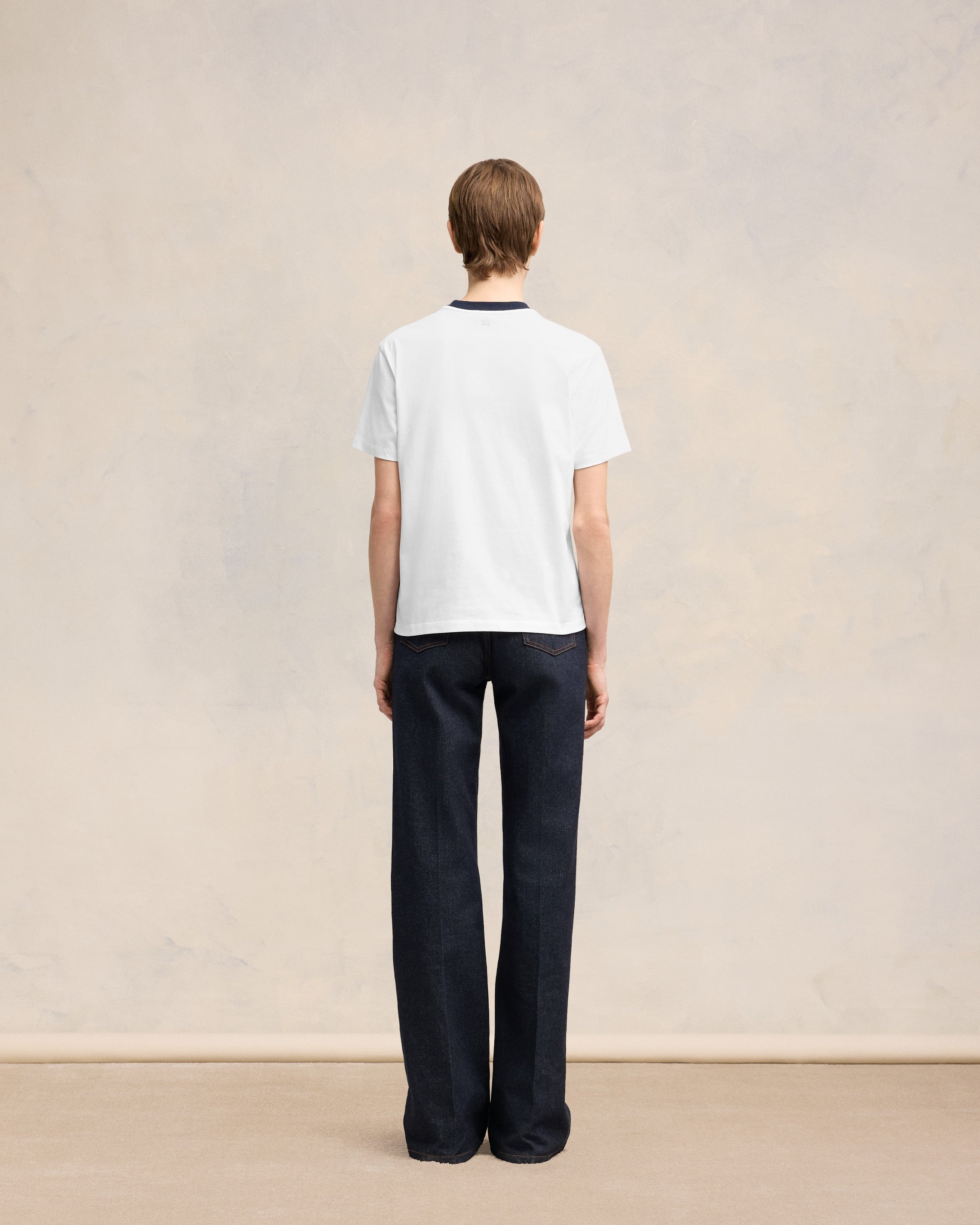 【Riya】AMIPARIS NAVY BLUE/WHITE CREAM Loose Striped T-shirt | AMI PARIS
