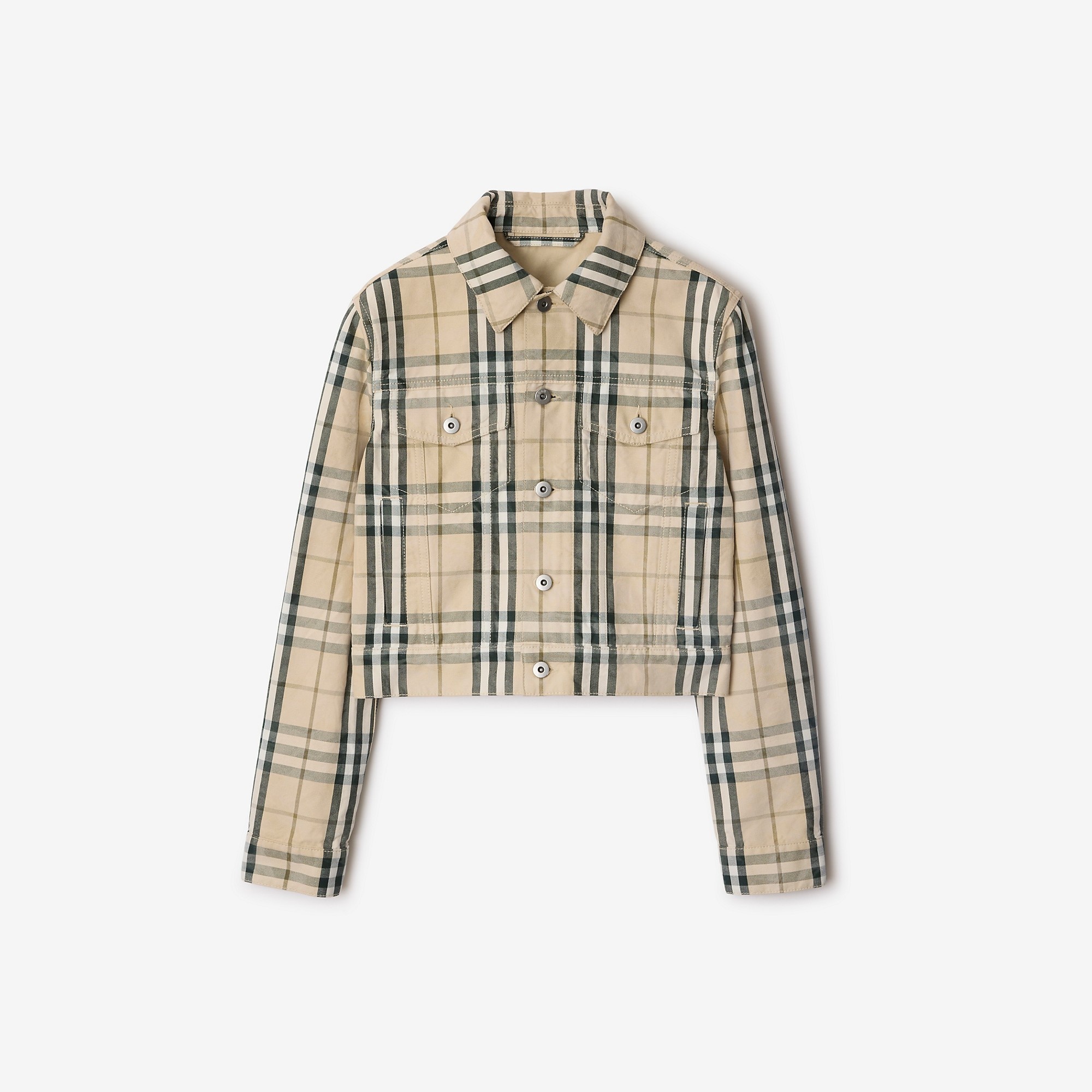 Cropped Check Denim Jacket - 1