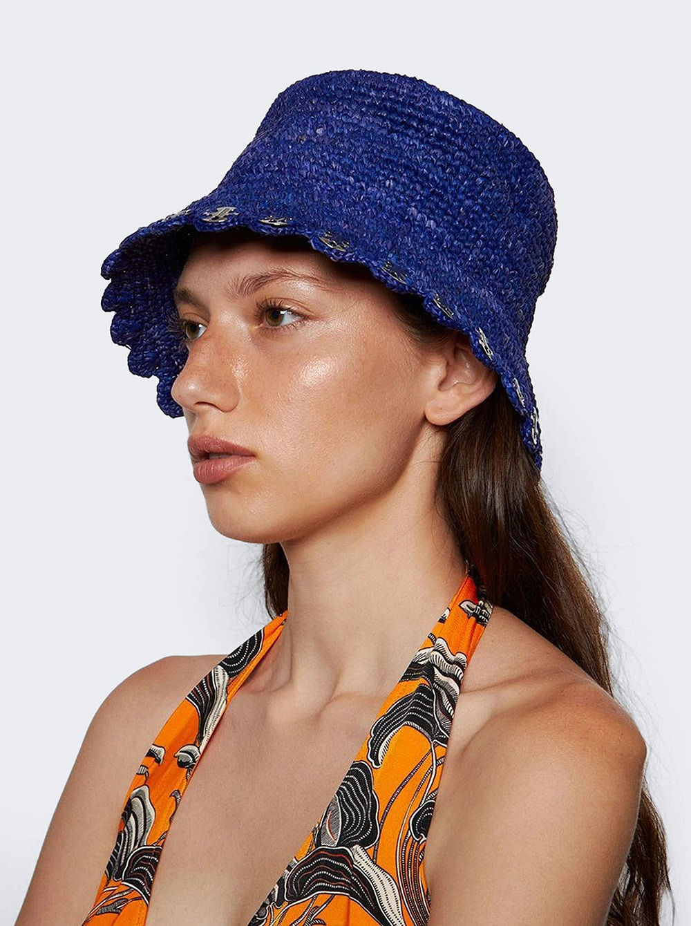 Raffia Bucket Hat Aqua And Silver - 3