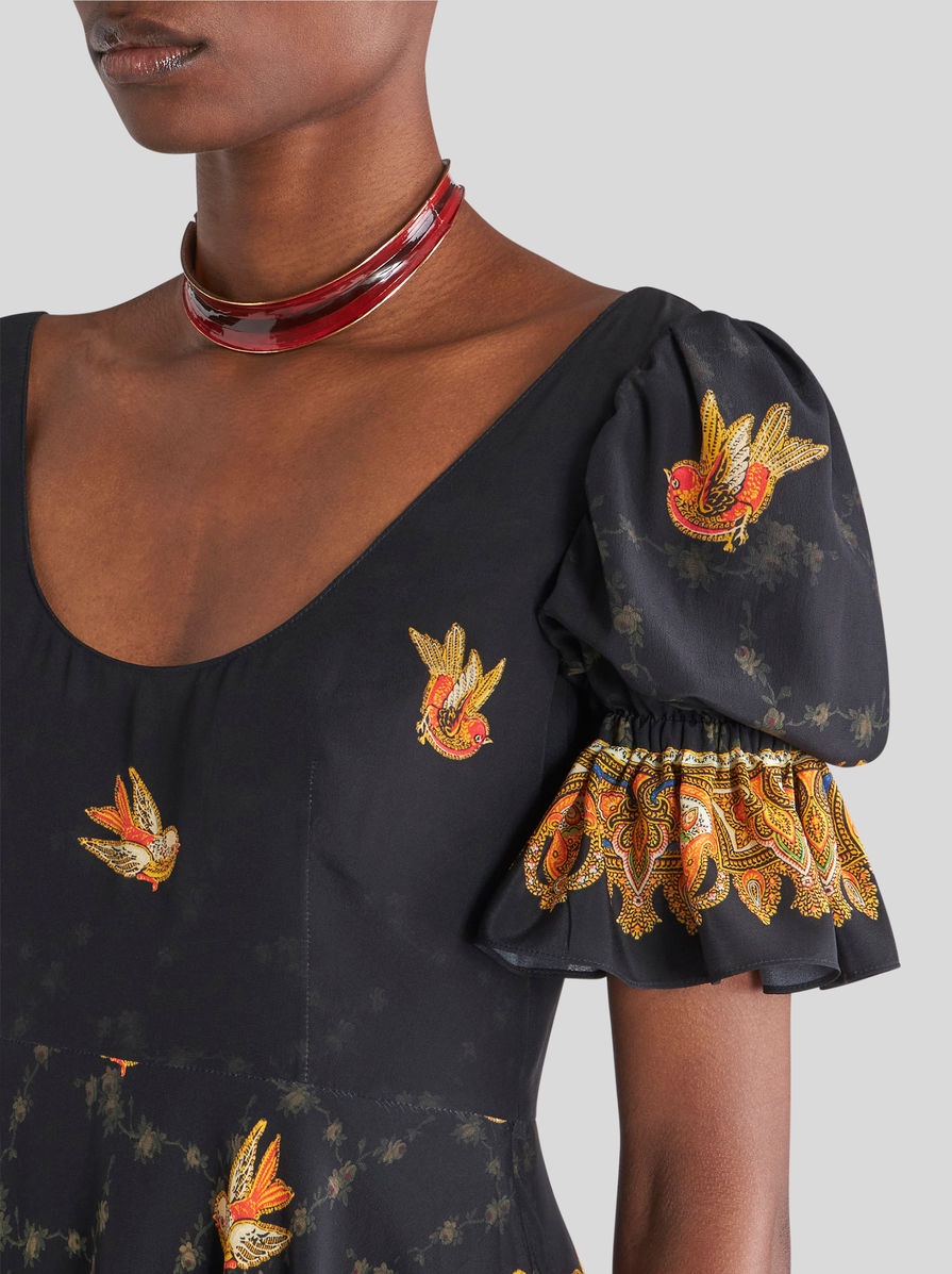 MINI CRÊPE DE CHINE DRESS WITH BIRDS - 2