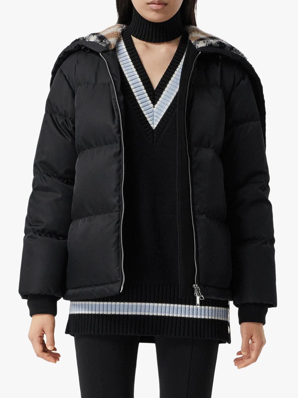 check fleece-lined puffer jacket - 3